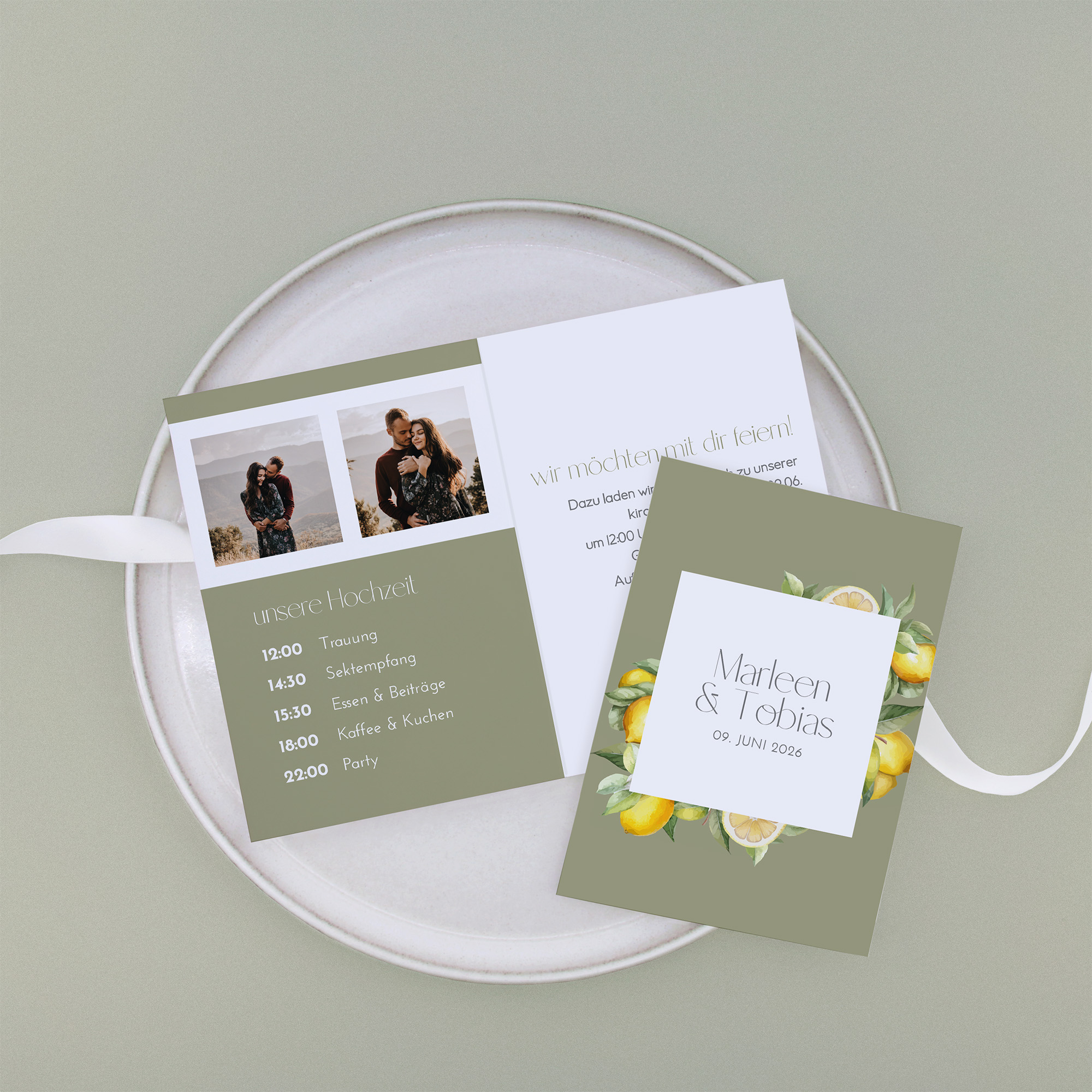 Klappkarte DIN A6 im Hochformat -Aquarell "Olive & Lemon"