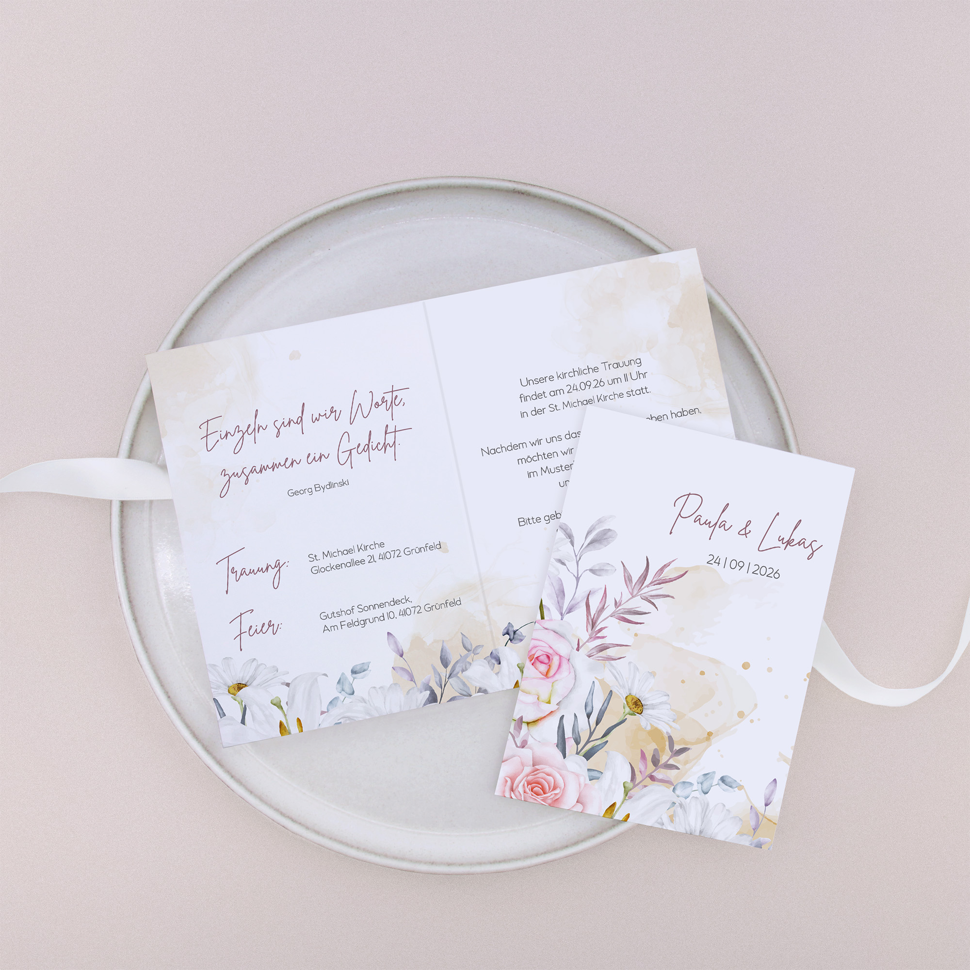 Klappkarte DIN A6 im Hochformat -Aquarell "lily & rose"