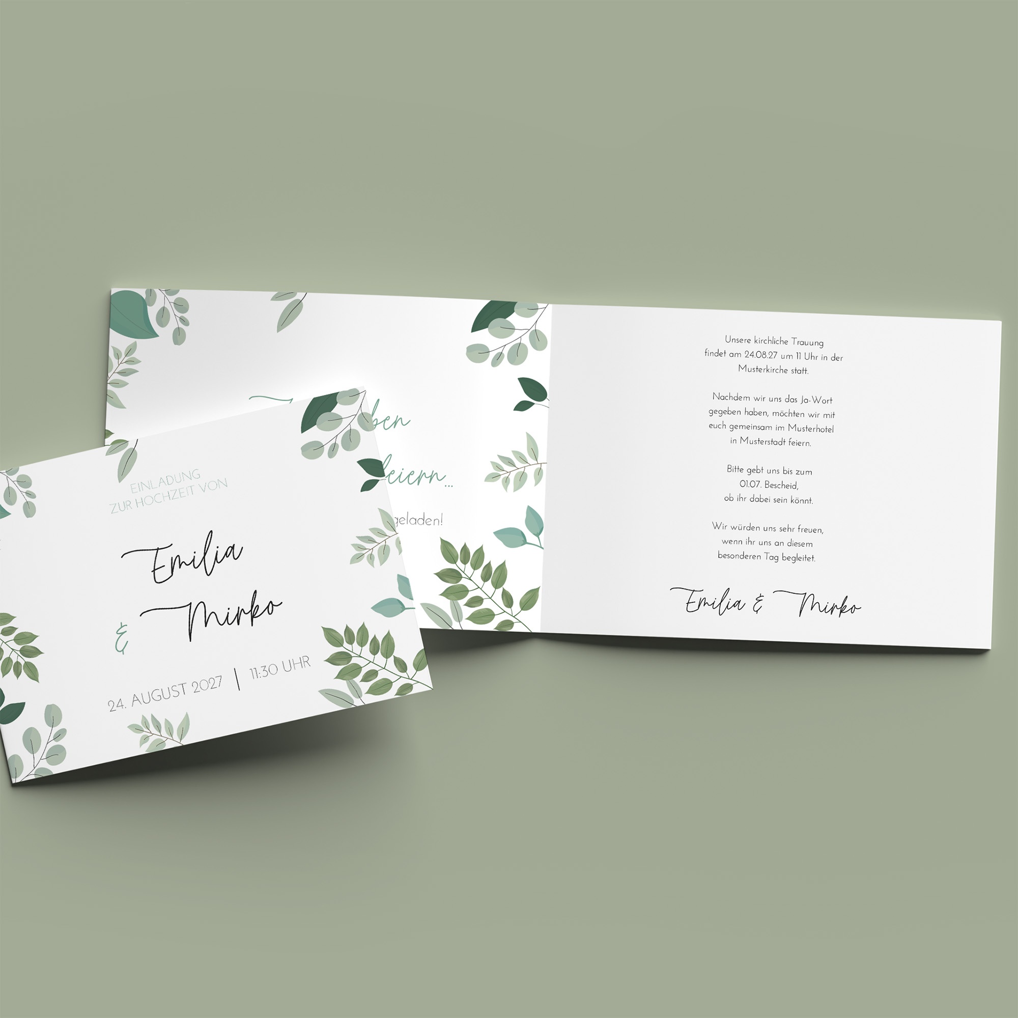 Klappkarte DIN A6 im Querformat - Greenery "Green & Simple"