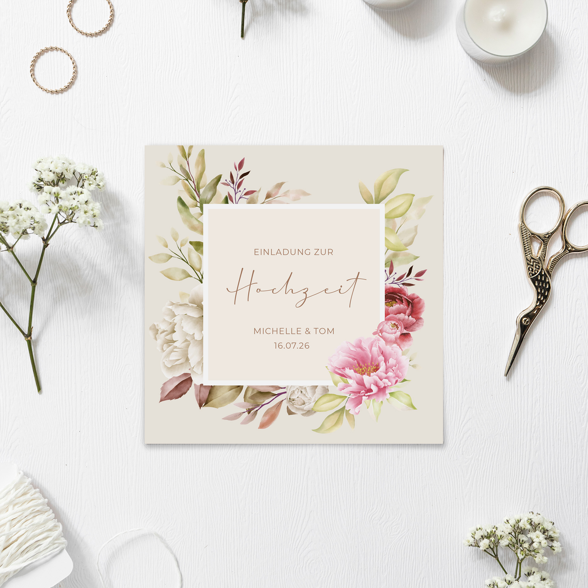 Postkarte Quadrat 148 x 148 mm - Floral "Peony Bloom"