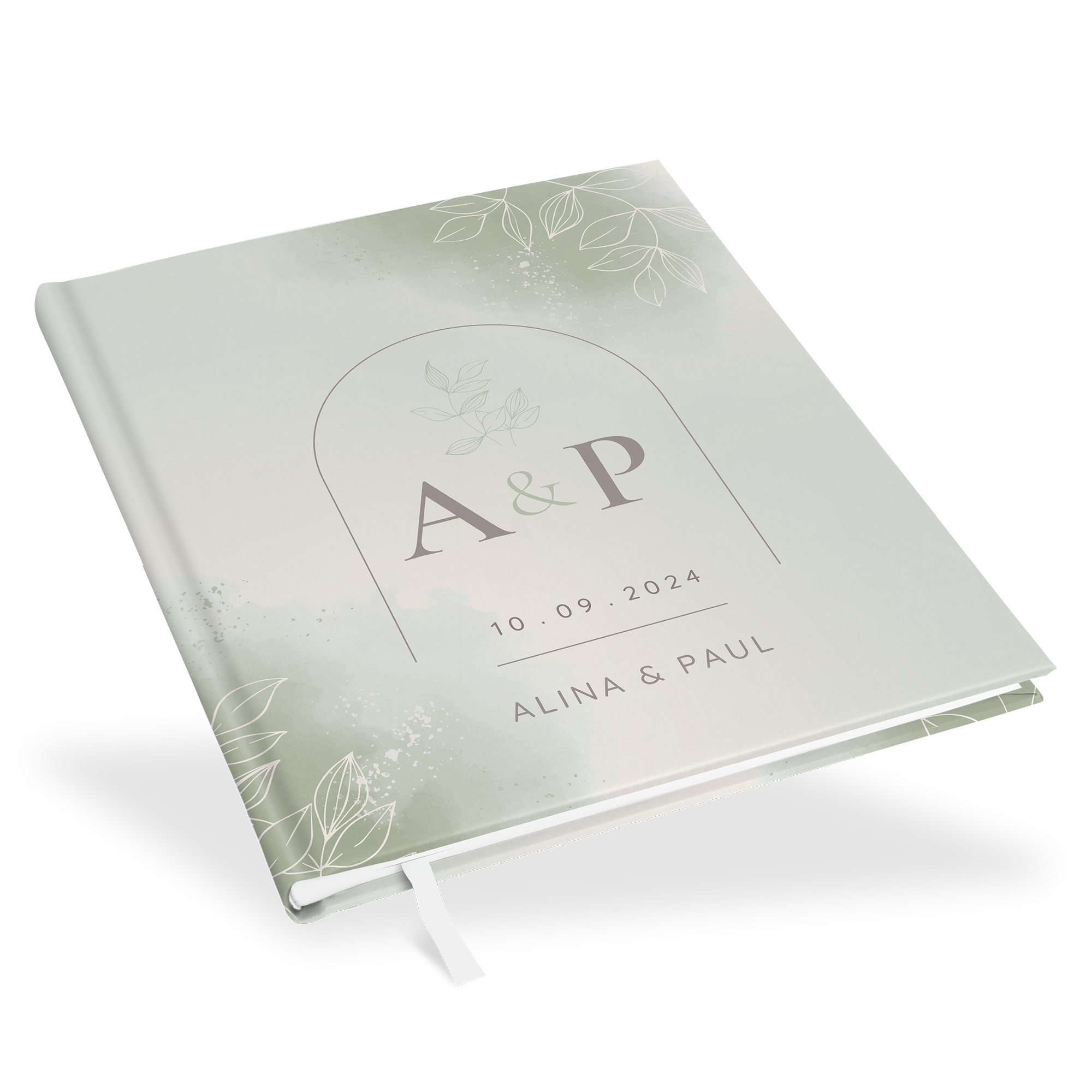 Erinnerungsbuch Hochzeit - Aquarell "faded green"
