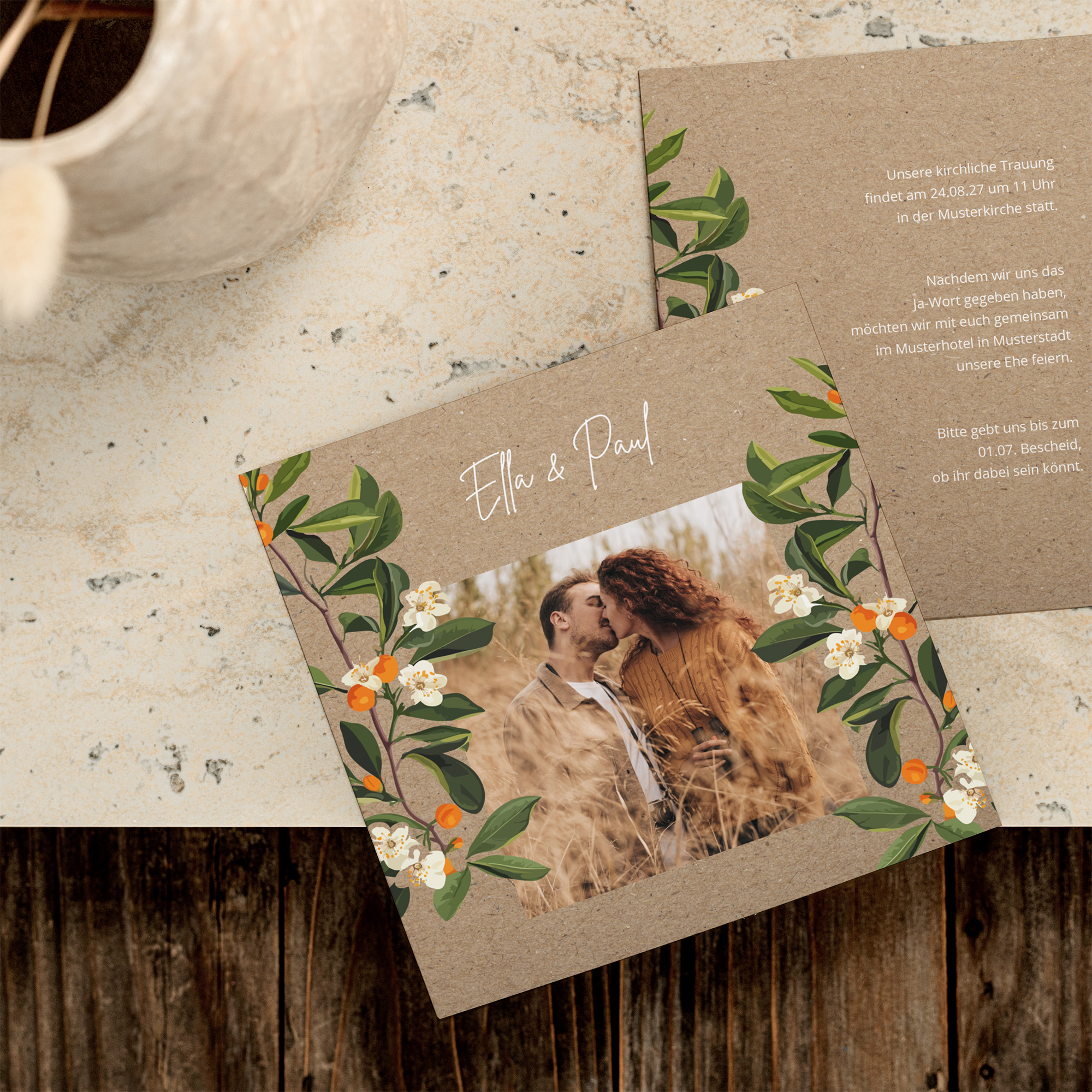 Postkarte Quadrat 148 x 148 mm - Greenery "orange craft"