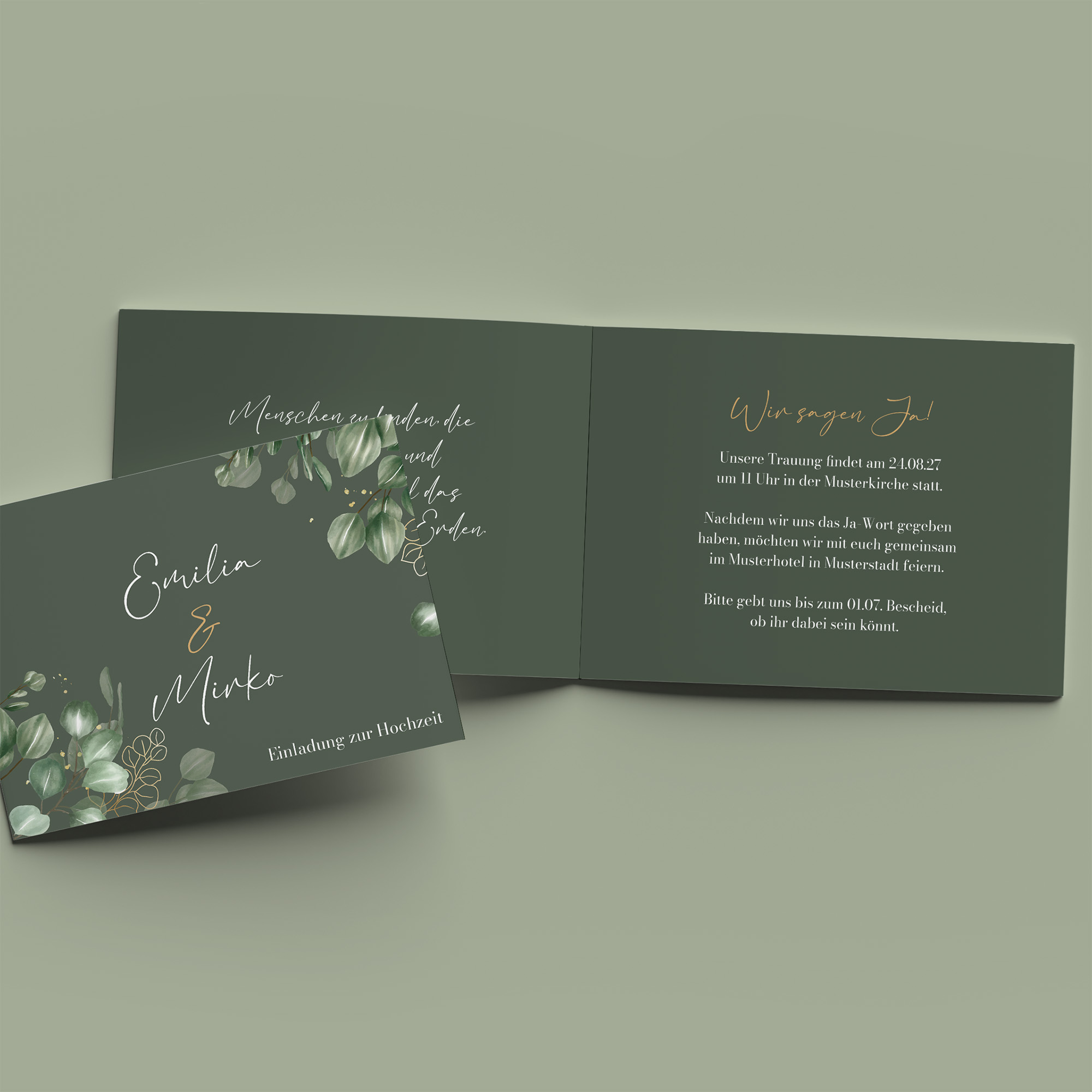 Klappkarte DIN A6 im Querformat - Greenery "Eucalyptus Night"
