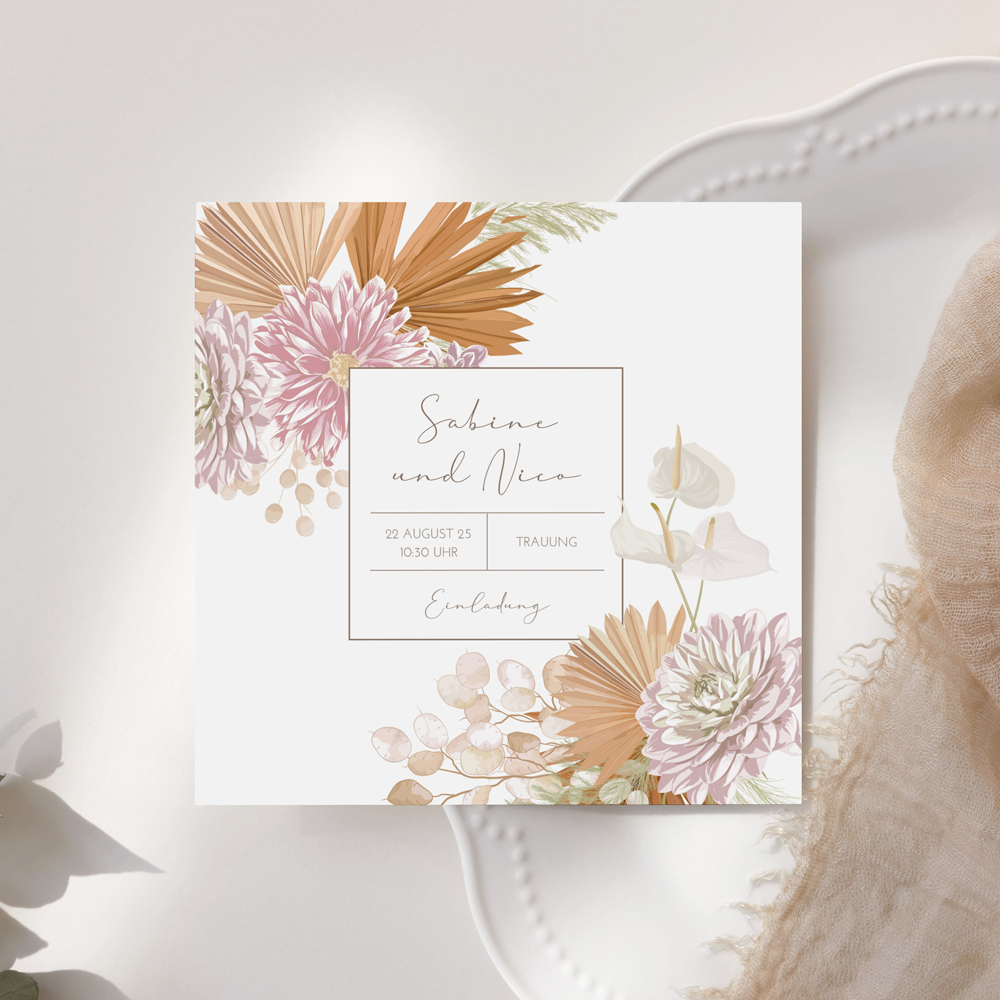 Postkarte Quadrat 148 x 148 mm - Floral "Terracotta Blossom"