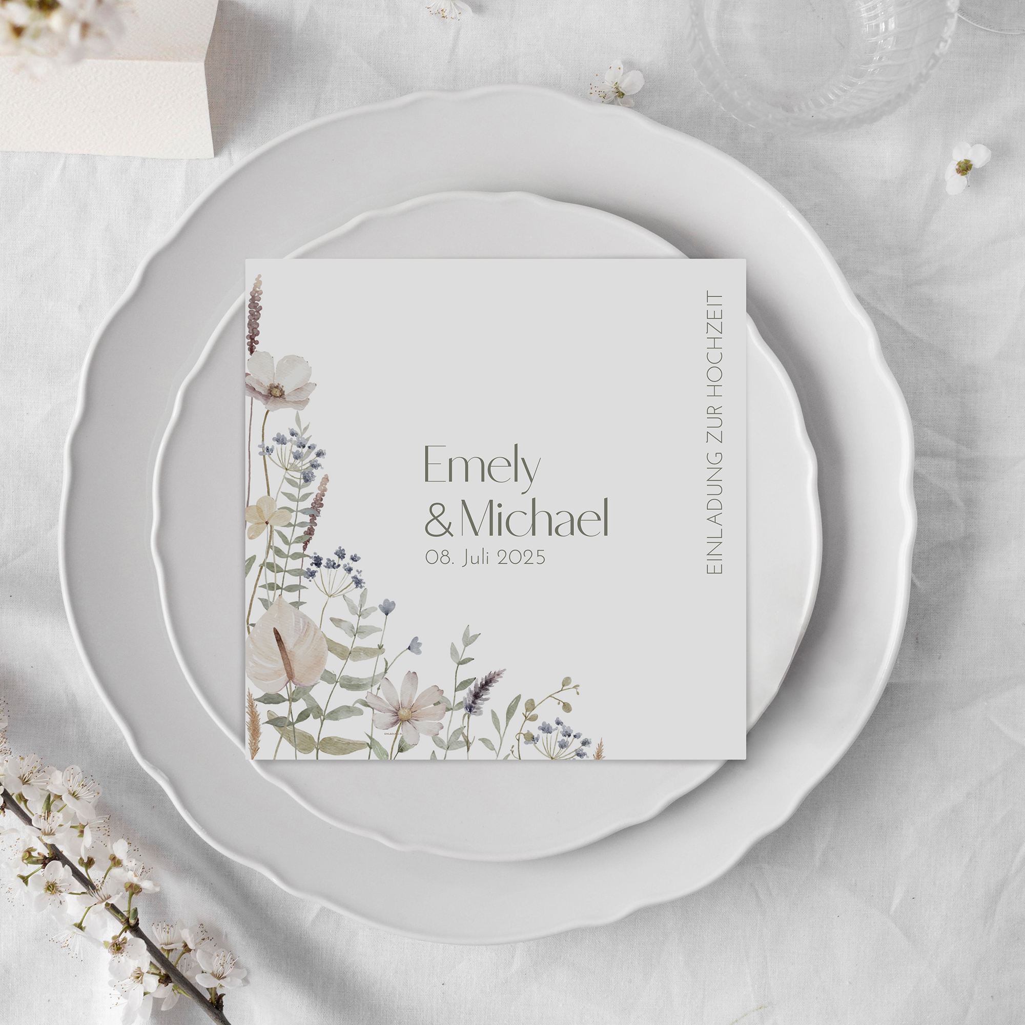 Postkarte Quadrat 148 x 148 mm - Boho "Pastel Bloom"