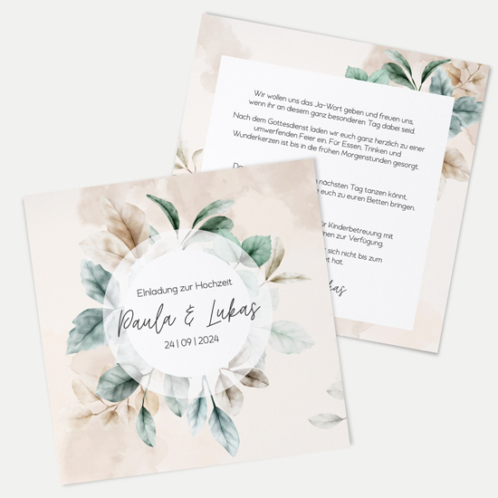 Postkarte Quadrat - Aquarell "leaf & taupe"