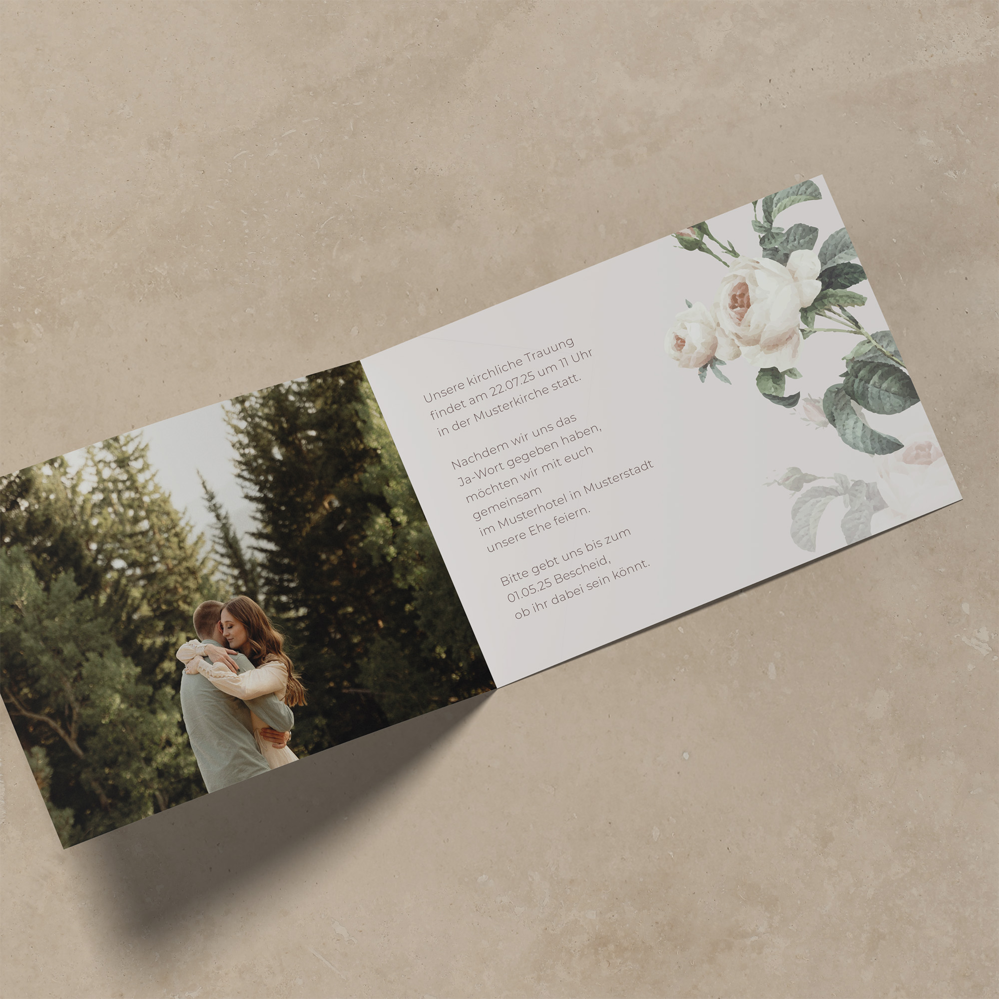 Klappkarte DIN A6 im Querformat - Floral "Antique Rose"