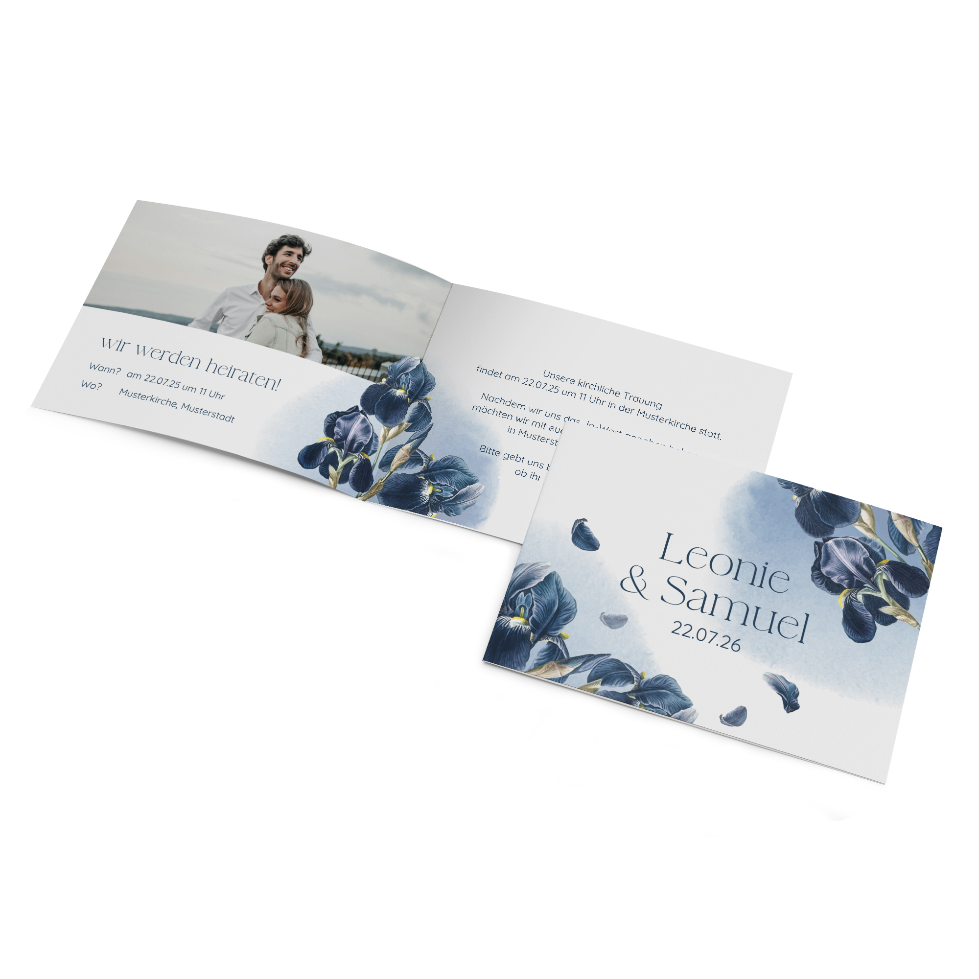 Klappkarte DIN A6 im Querformat - Floral "Blue Petal"