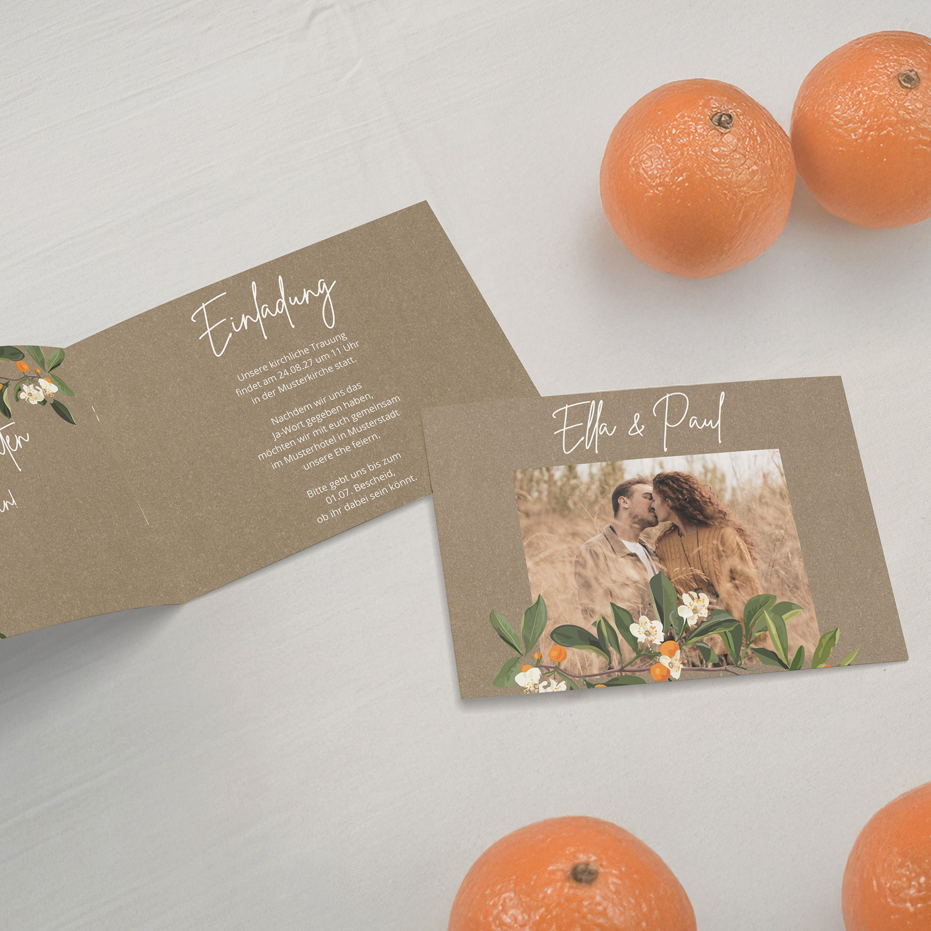 Klappkarte DIN A6 im Querformat - Greenery "orange craft"