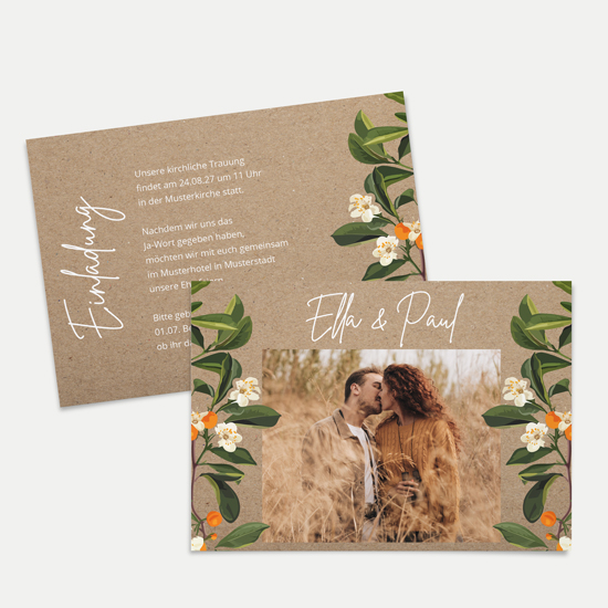 Postkarte DIN A6 im Querformat - Greenery - "orange craft"