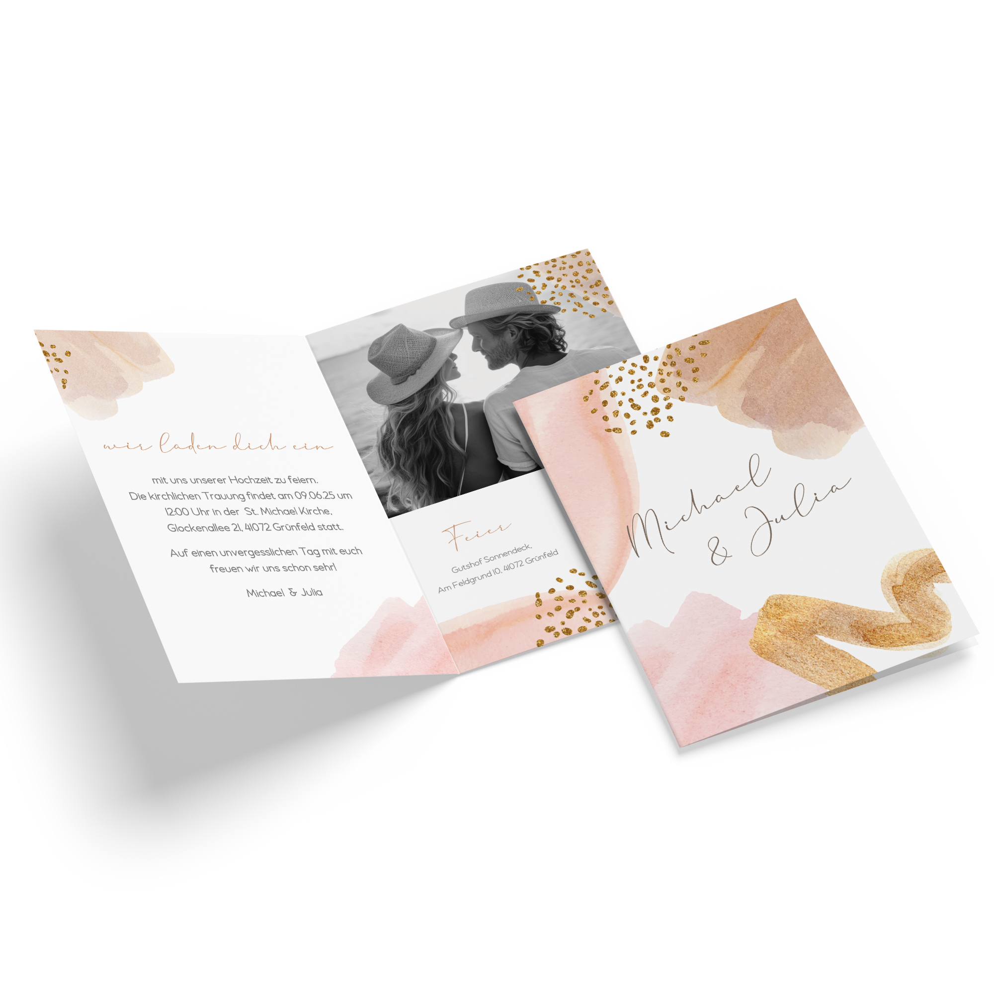 Klappkarte DIN A6 im Hochformat -Aquarell "Golden Blush"