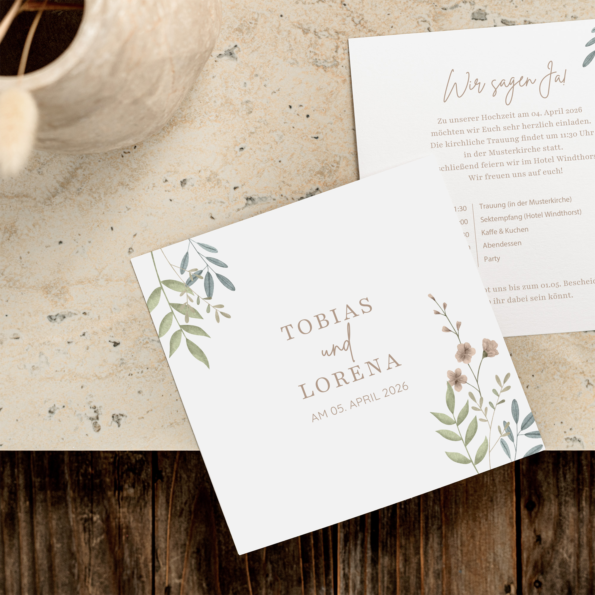 Postkarte Quadrat 148 x 148 mm - Boho "Soft Leaves"