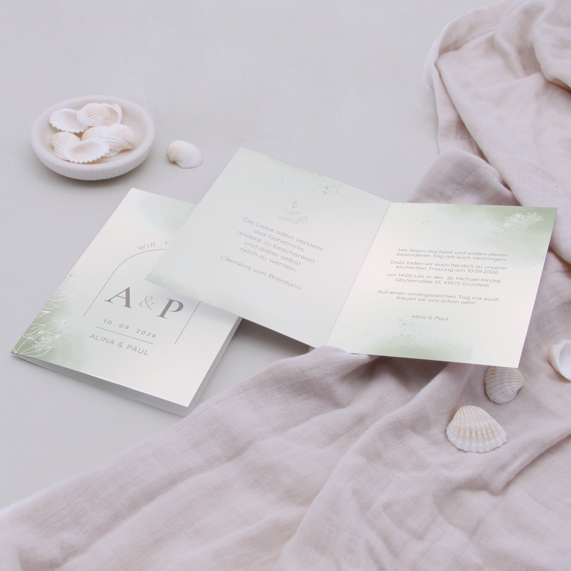 Klappkarte DIN A6 im Hochformat -Aquarell "faded green"