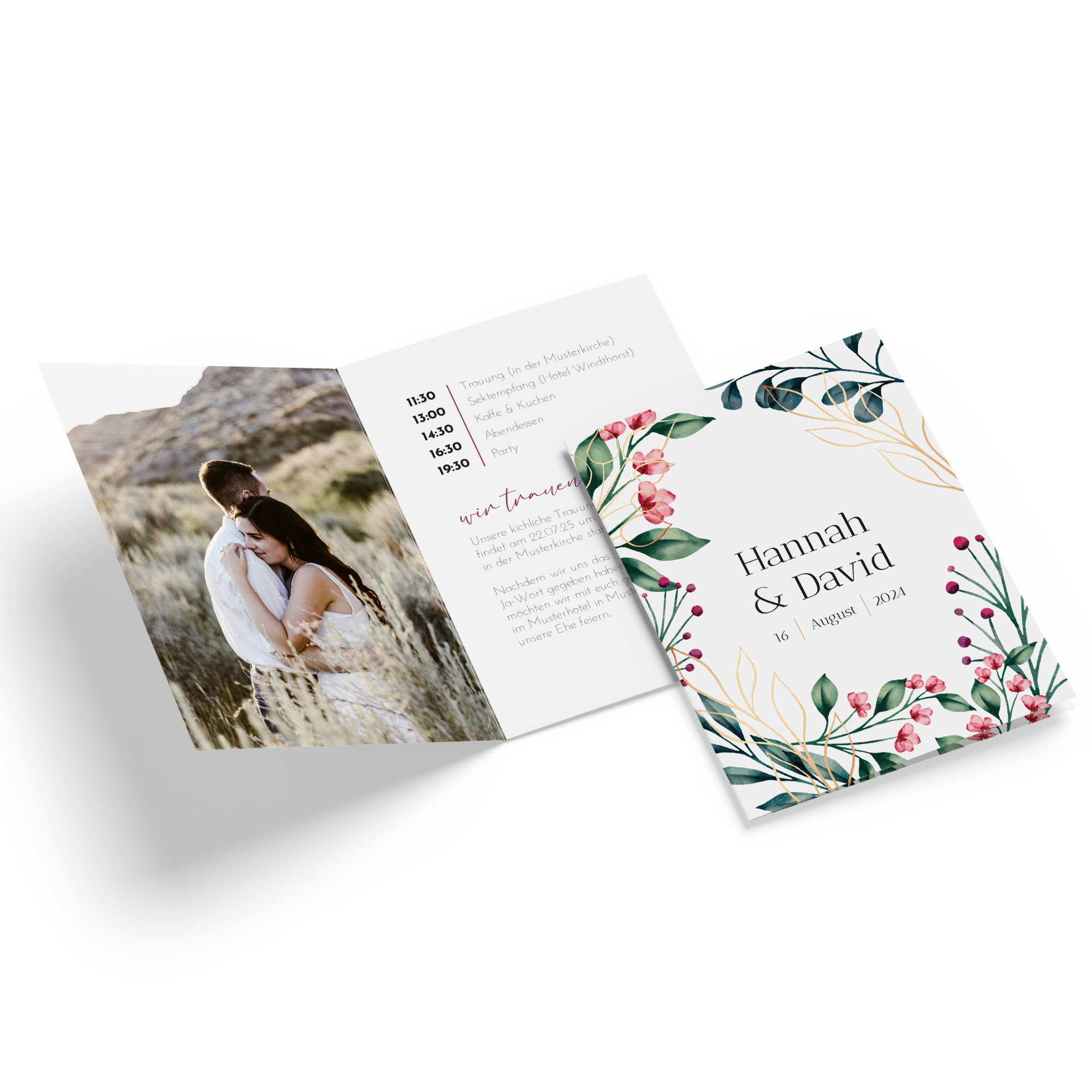 Klappkarte DIN A6 im Hochformat - Floral "Pink Garden"