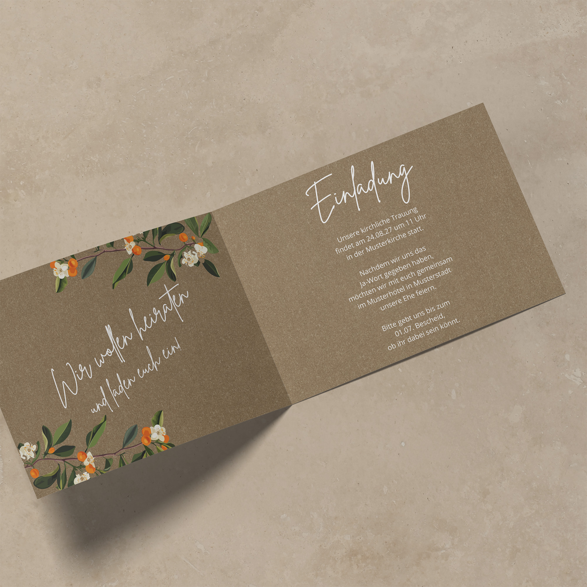 Klappkarte DIN A6 im Querformat - Greenery "orange craft"