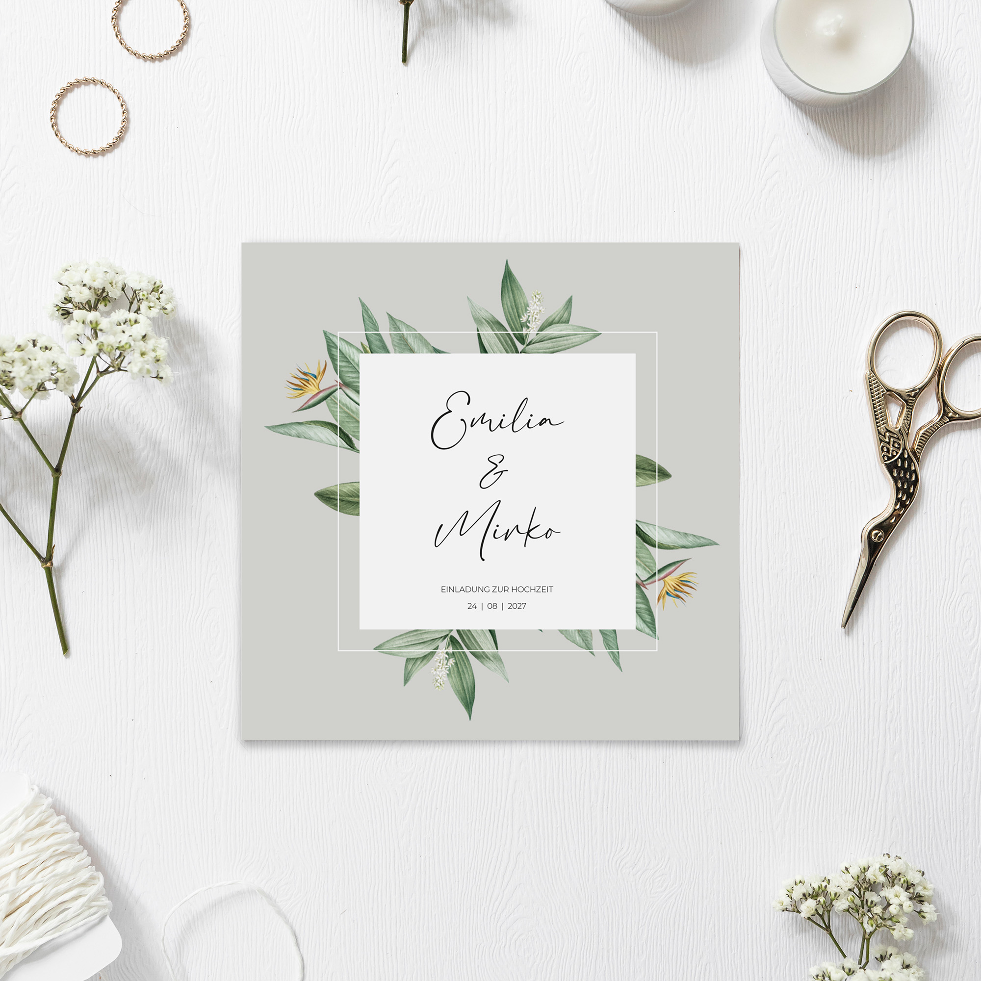 Postkarte Quadrat 148 x 148 mm - Greenery "Tropical Frame"