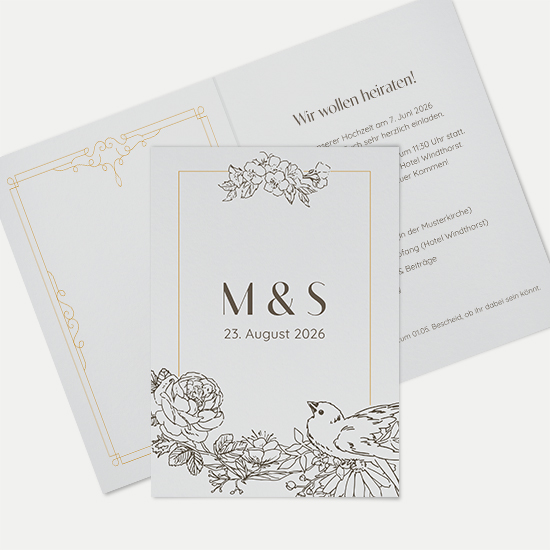 Klappkarte DIN A6 im Hochformat - Vintage - "Petal Bird"