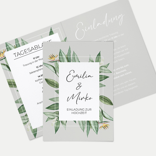 Klappkarte DIN A6 im Hochformat - Greenery "Tropical Frame"