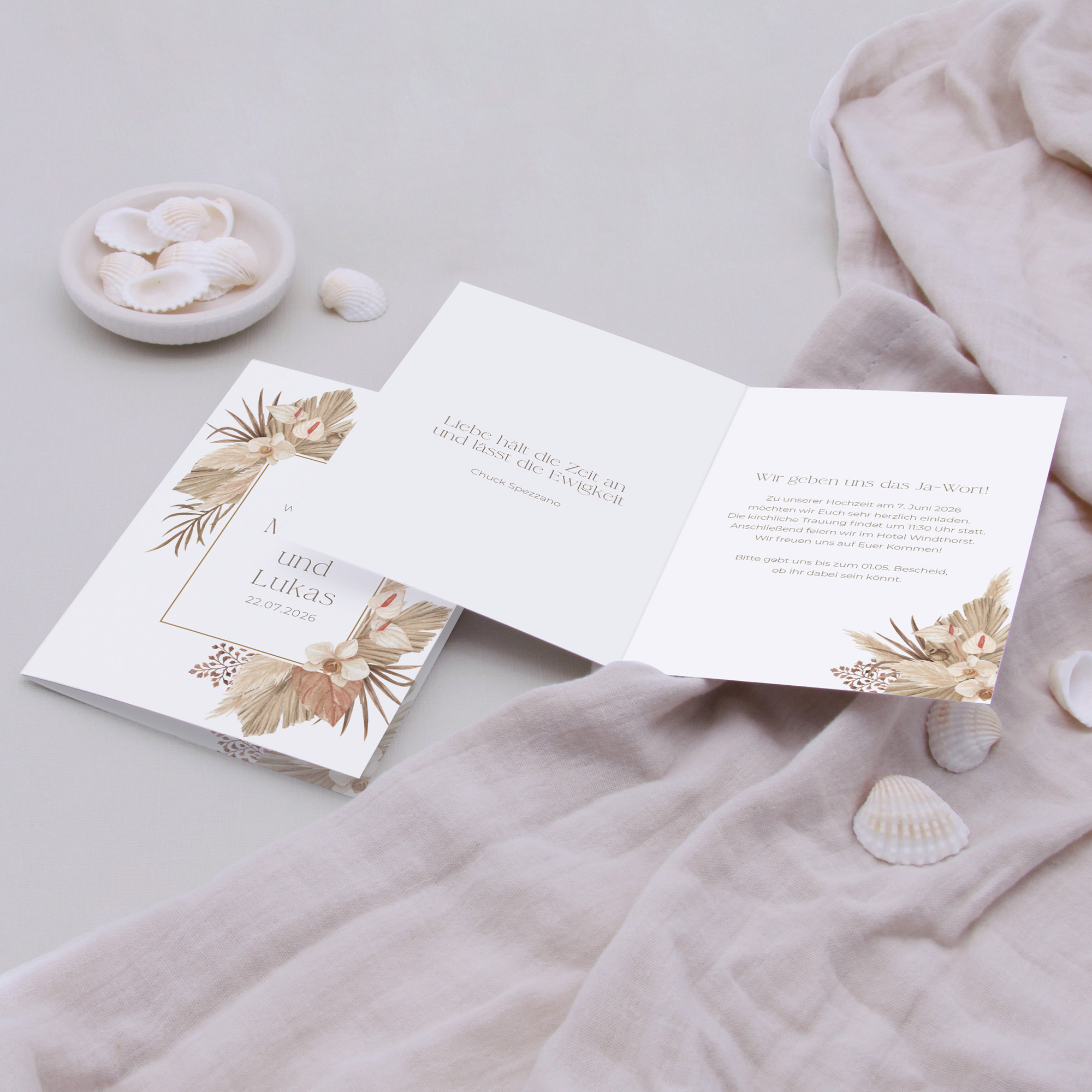 Klappkarte DIN A6 im Hochformat - Boho "Bare Golden Haze"