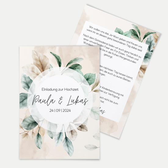 Postkarte DIN A6 im Hochformat - Aquarell "leaf & taupe"