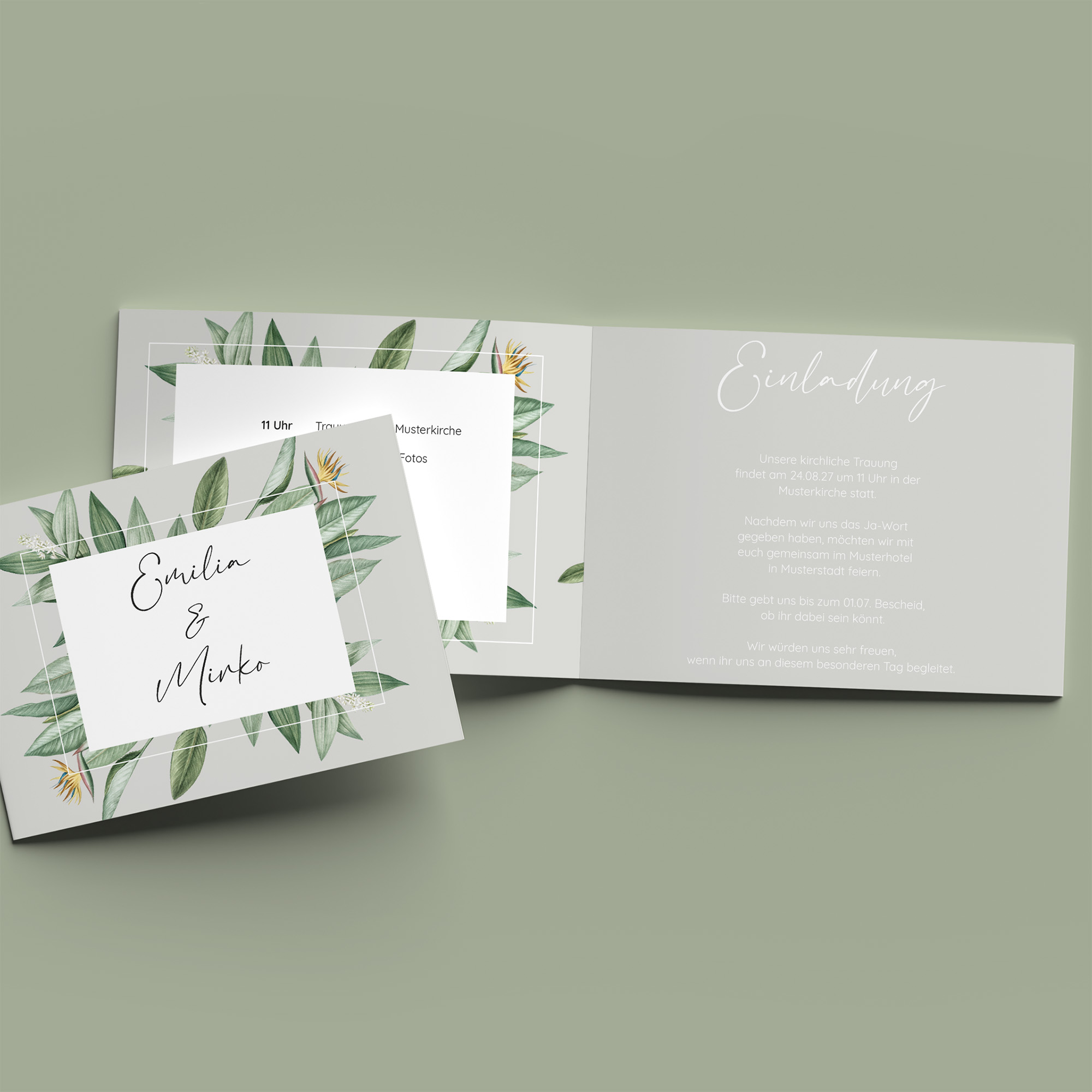 Klappkarte DIN A6 im Querformat - Greenery "Tropical Frame"