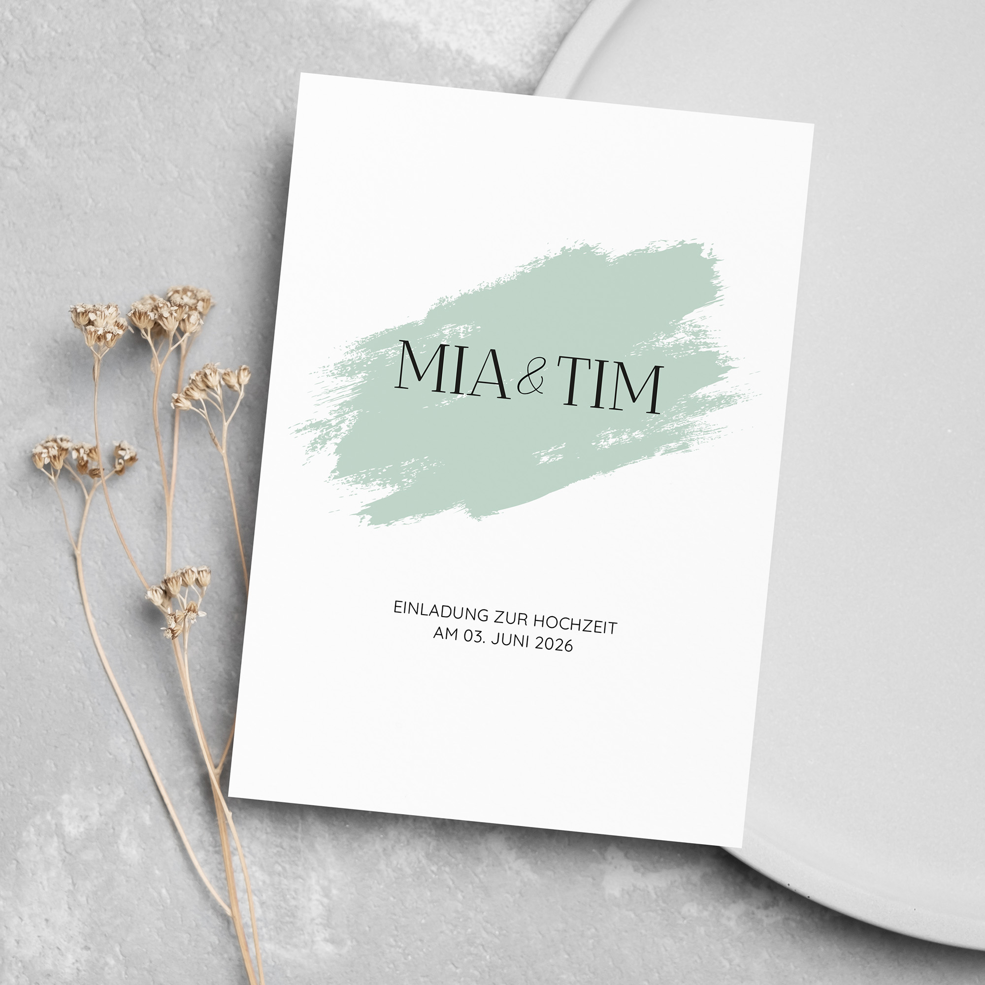 Postkarte DIN A6 im Hochformat - Minimalistisch "Mint Brush"