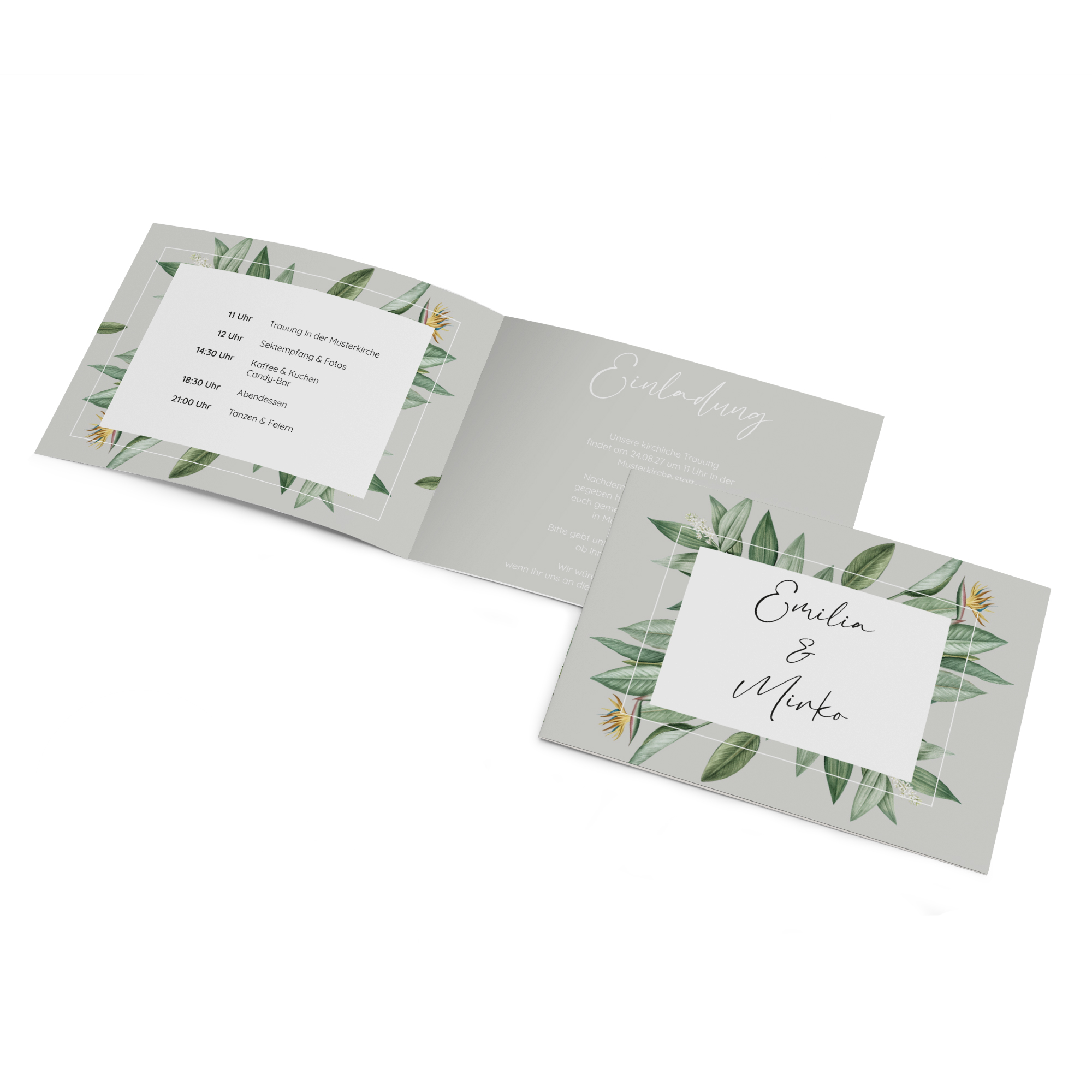 Klappkarte DIN A6 im Querformat - Greenery "tropical frame"