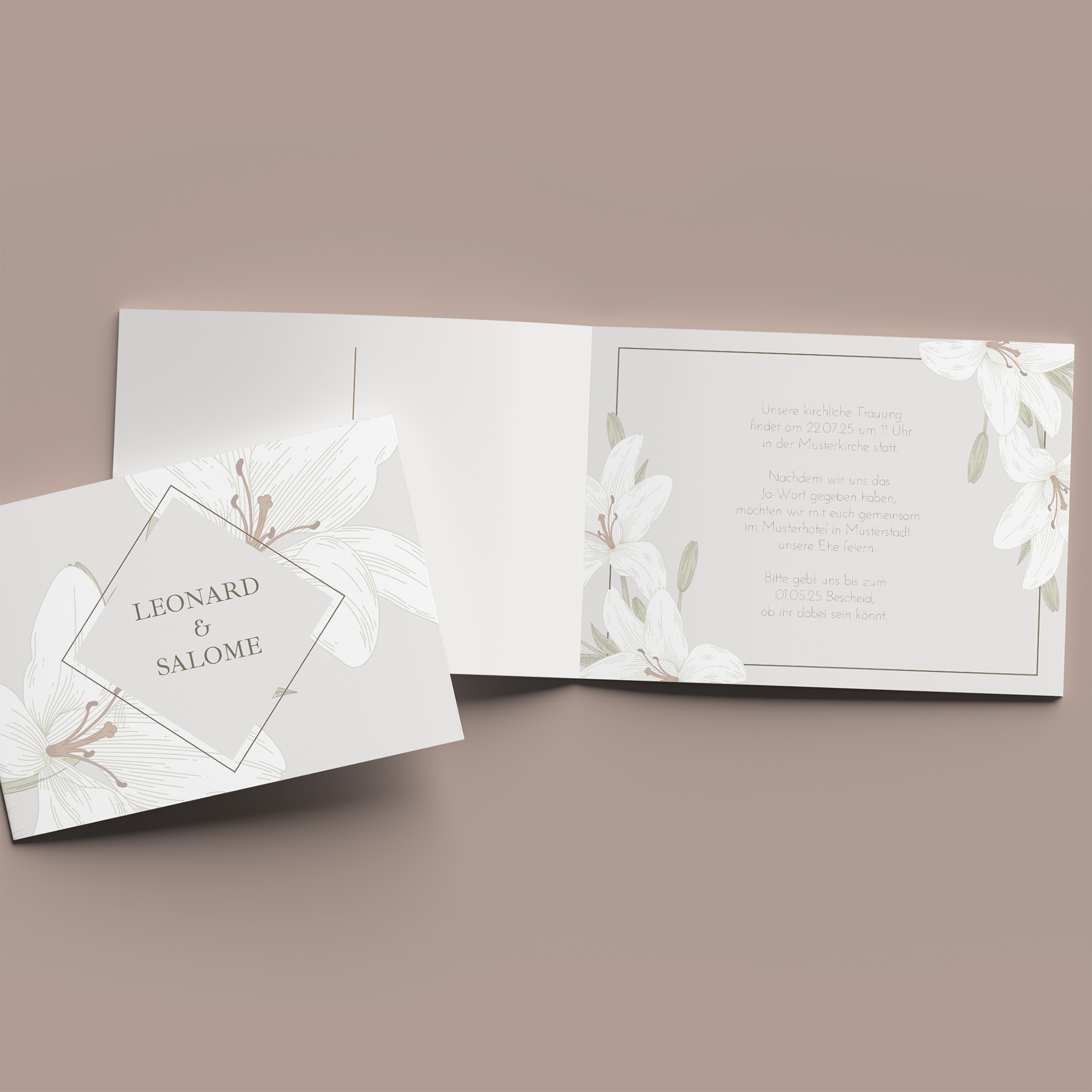 Klappkarte DIN A6 im Querformat - Floral "white lily"