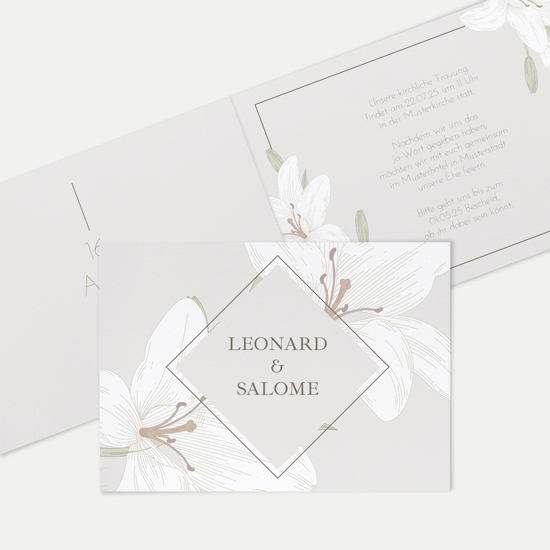 Klappkarte DIN A6 im Querformat - Floral "white lily"