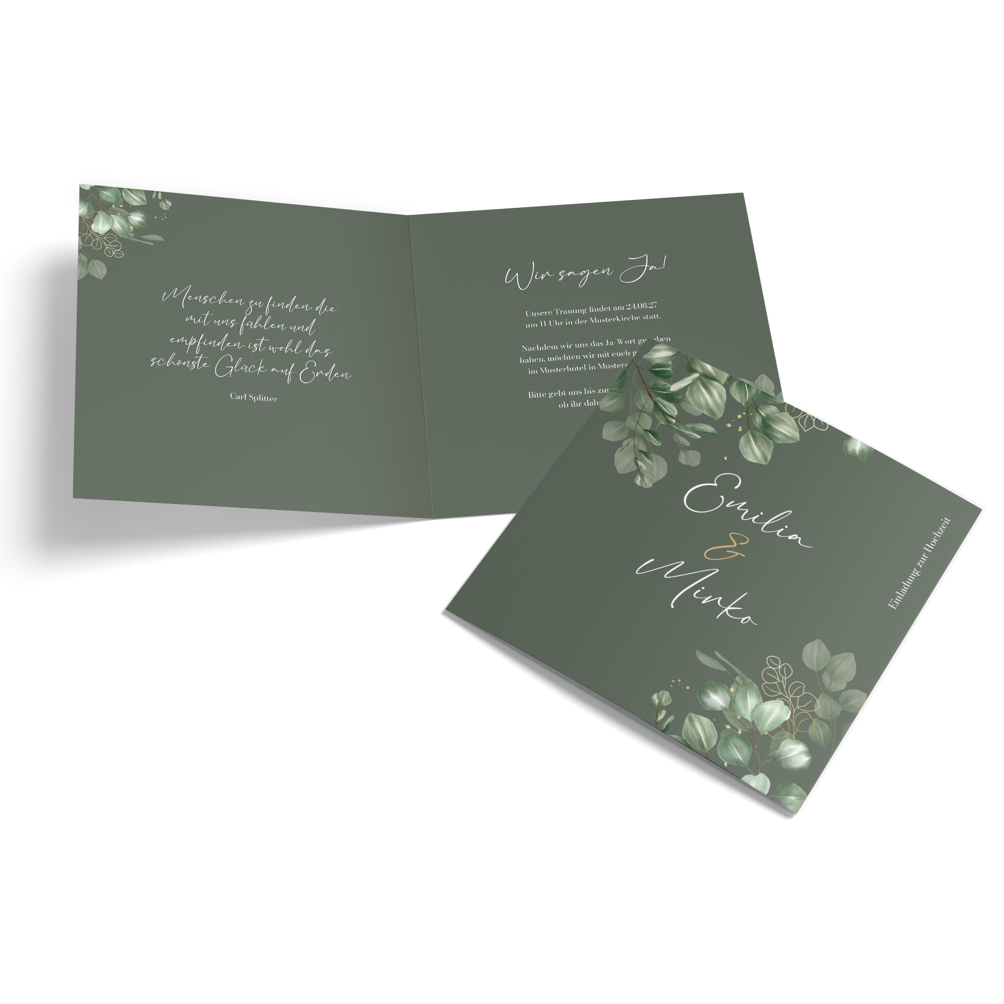 Klappkarte Quadratisch 148 x 148 mm - Greenery "eucalyptus night"