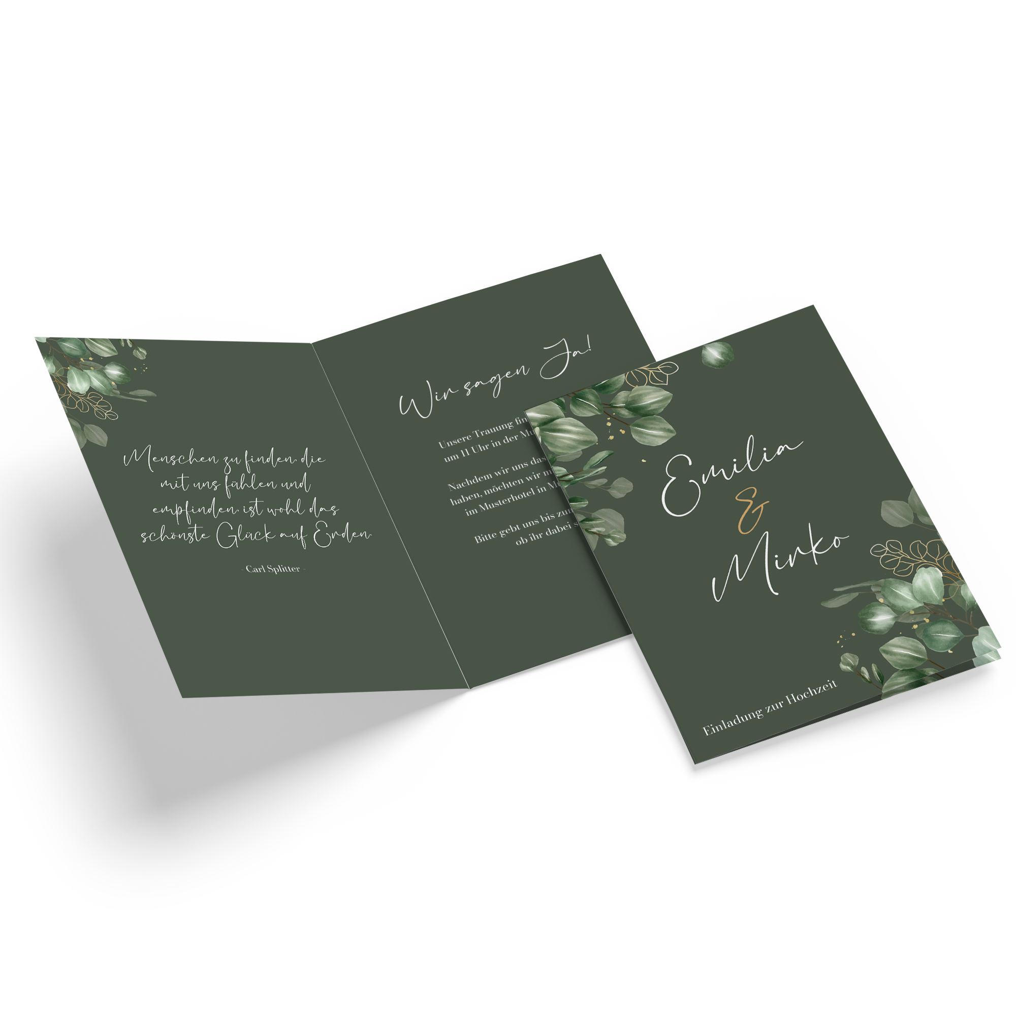 Klappkarte DIN A6 im Hochformat - Greenery "eucalyptus night"
