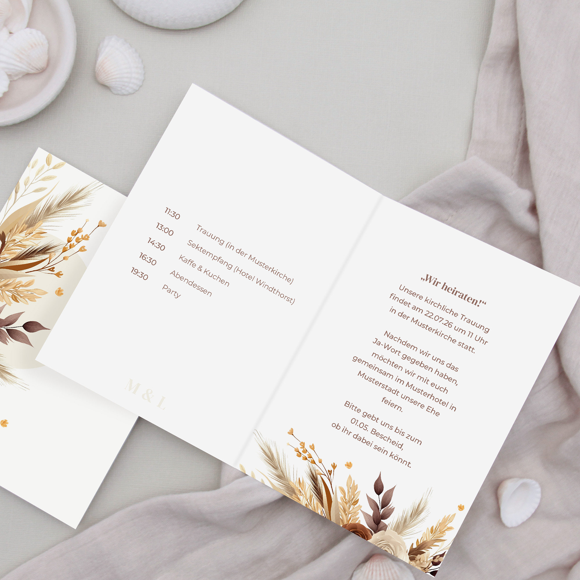 Klappkarte DIN A6 im Hochformat - Boho "earth bouquet"