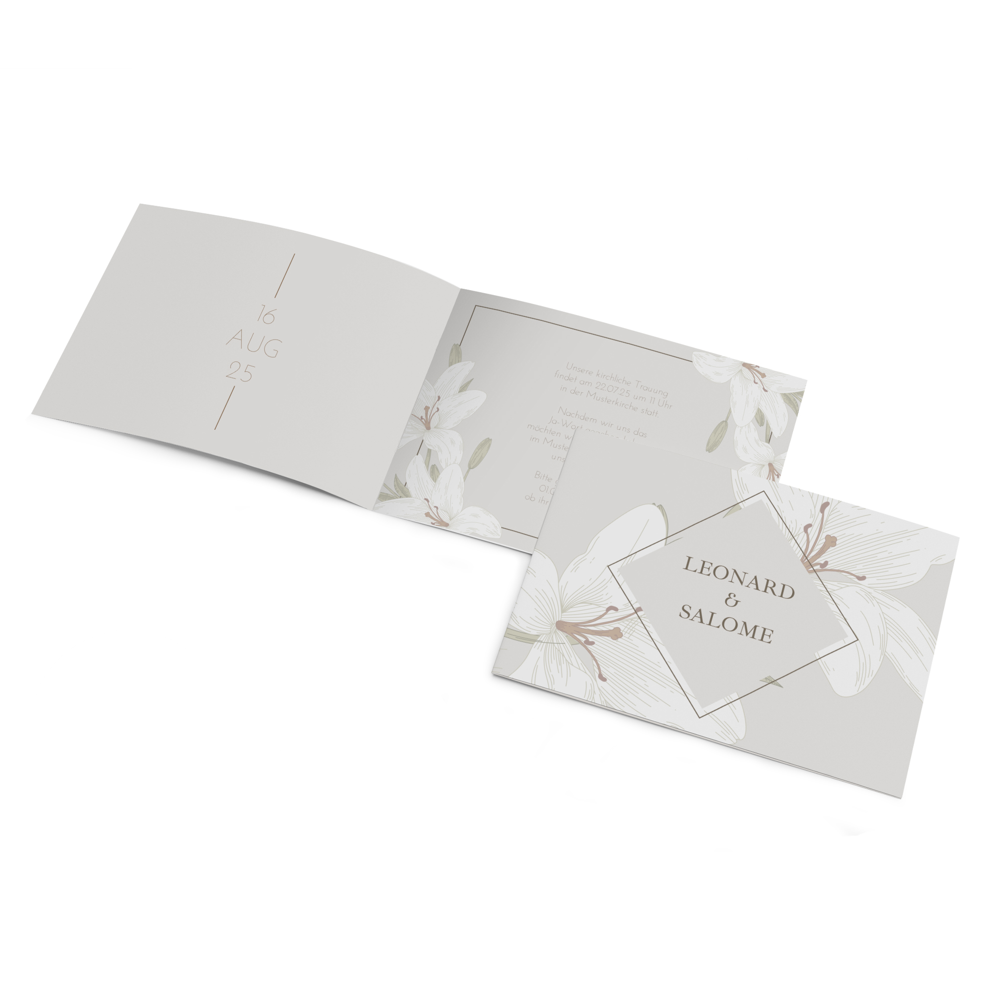 Klappkarte DIN A6 im Querformat - Floral "white lily"