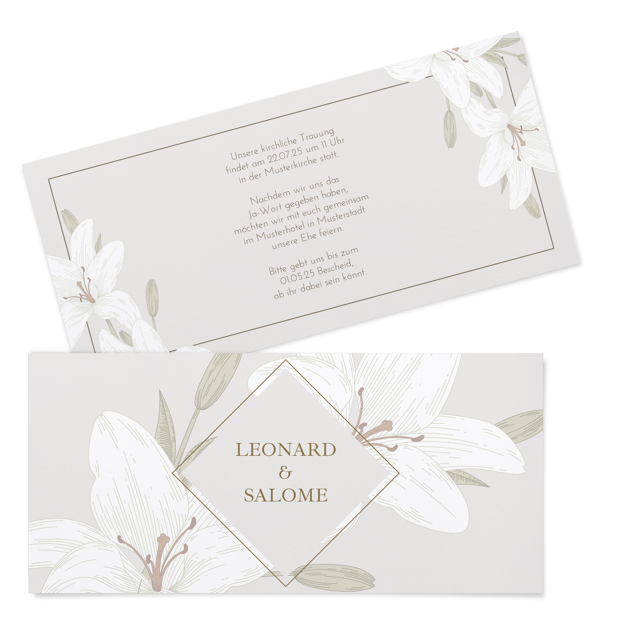 Postkarten DIN lang im Querformat 210 x 98 mm - Floral "white lily"