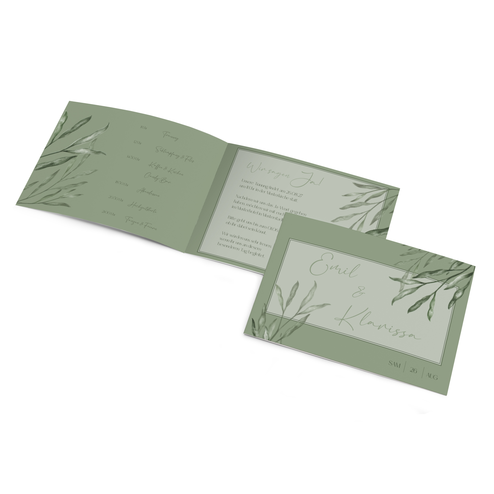 Klappkarte DIN A6 im Querformat - Greenery  "natural frame"