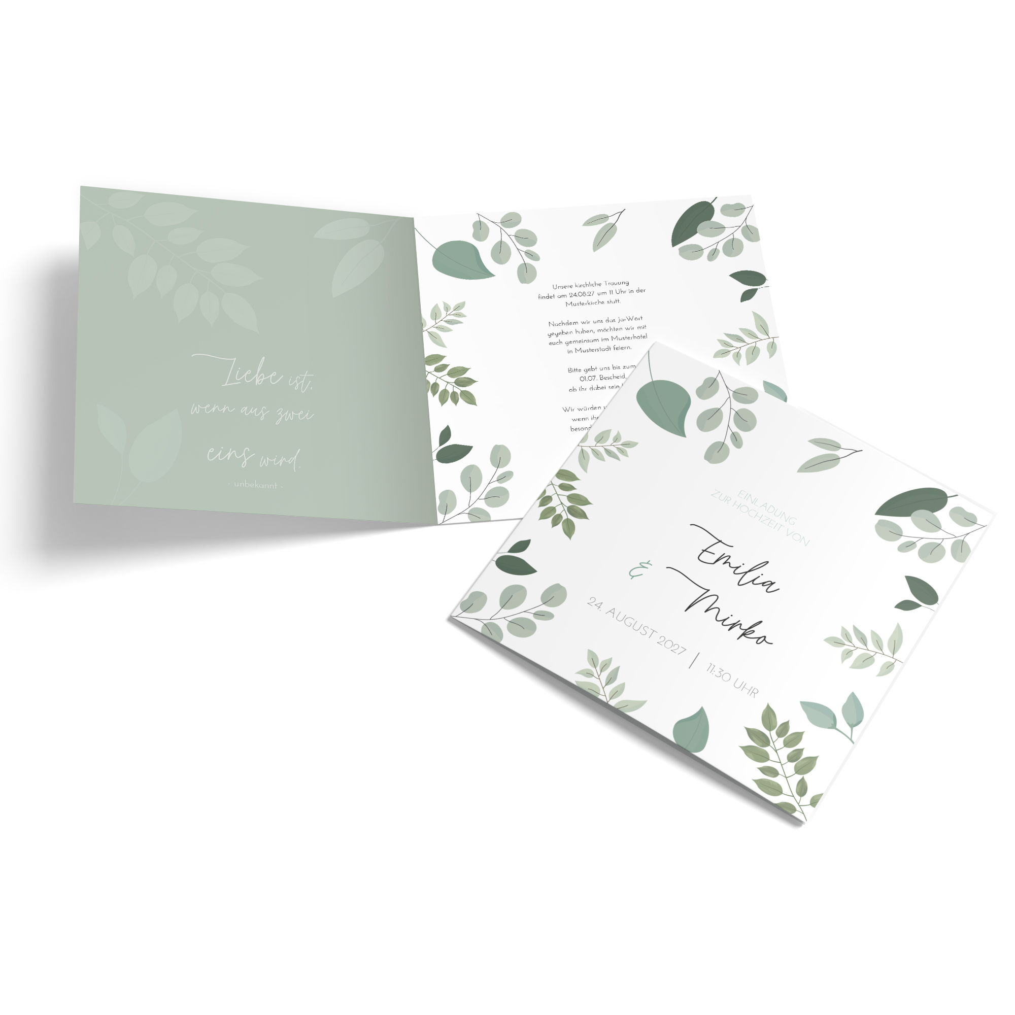 Klappkarte Quadratisch 148 x 148 mm - Greenery "green & simple"
