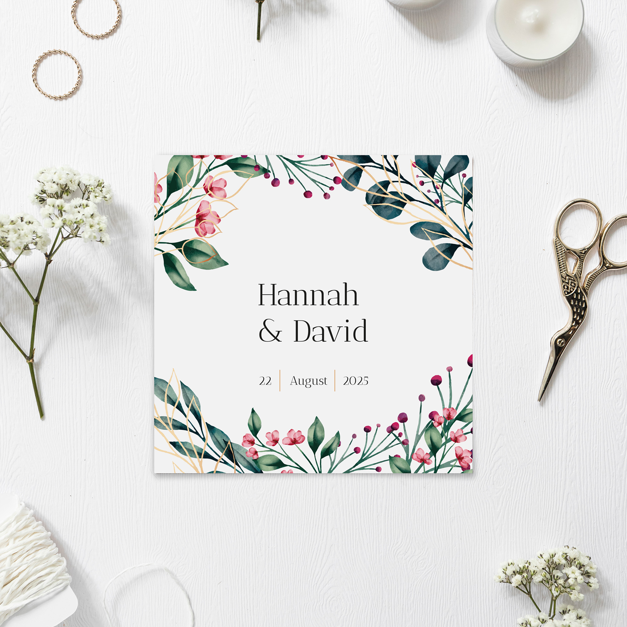 Postkarte Quadrat 148 x 148 mm - Floral "pink garden"