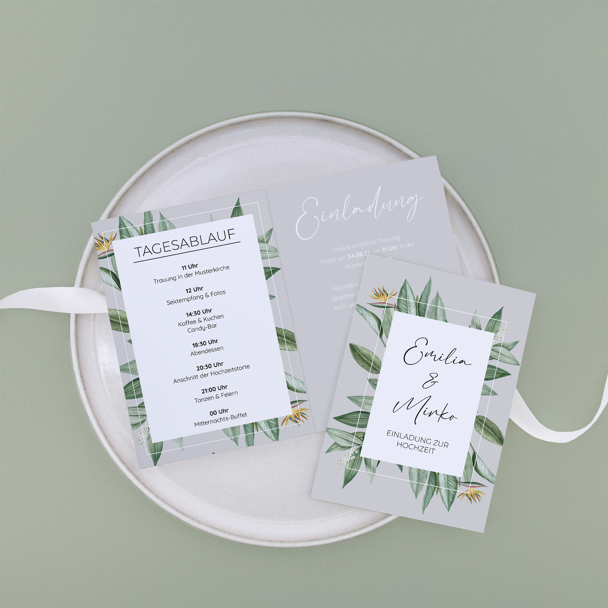 Klappkarte DIN A6 im Hochformat - Greenery "tropical frame"