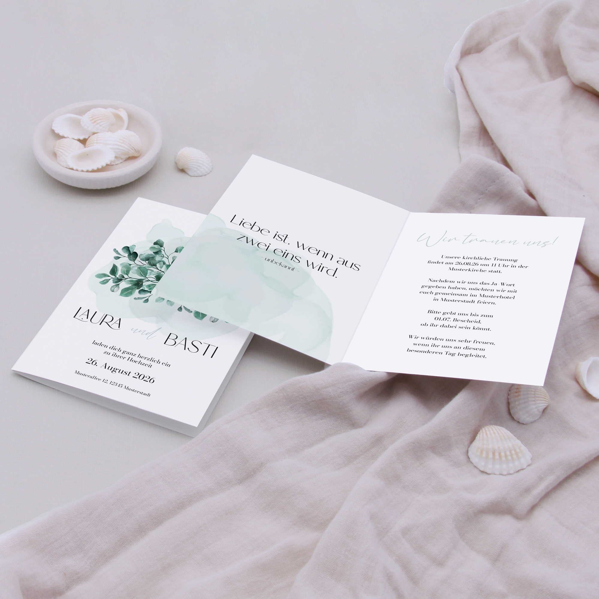 Klappkarte DIN A6 im Hochformat-Greenery "eucalyptus crown"