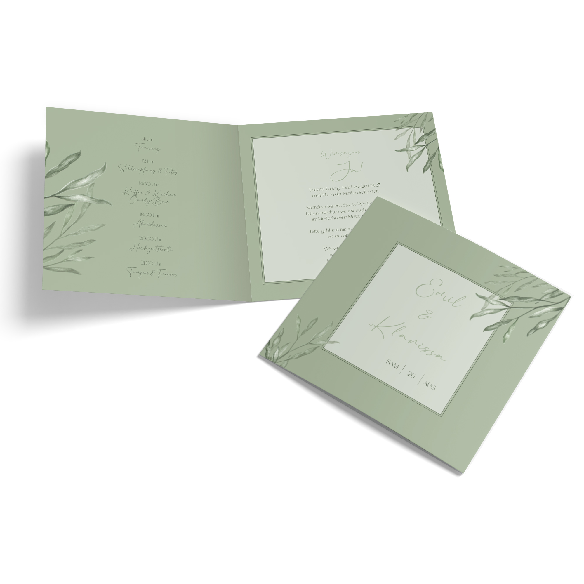 Klappkarte Quadratisch 148 x 148 mm - Greenery  "natural frame"