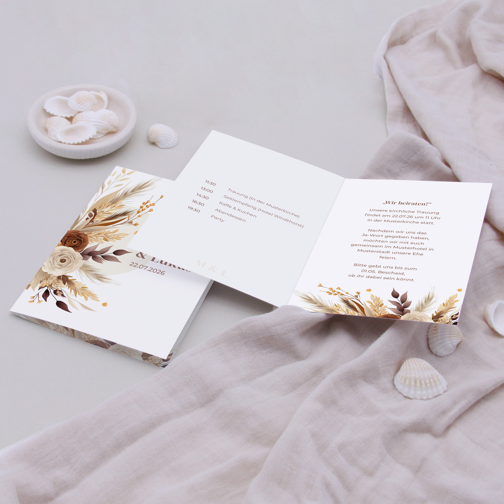 Klappkarte DIN A6 im Hochformat - Boho "earth bouquet"