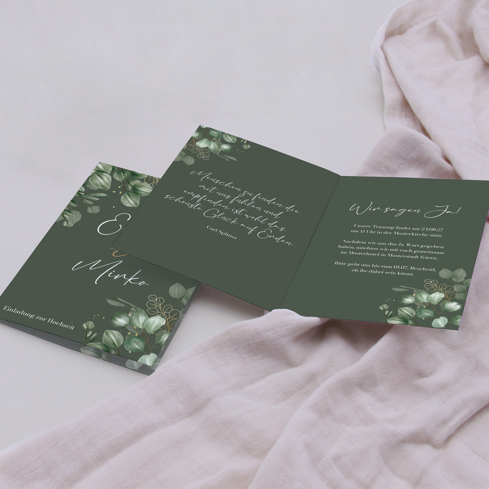 Klappkarte DIN A6 im Hochformat - Greenery "eucalyptus night"