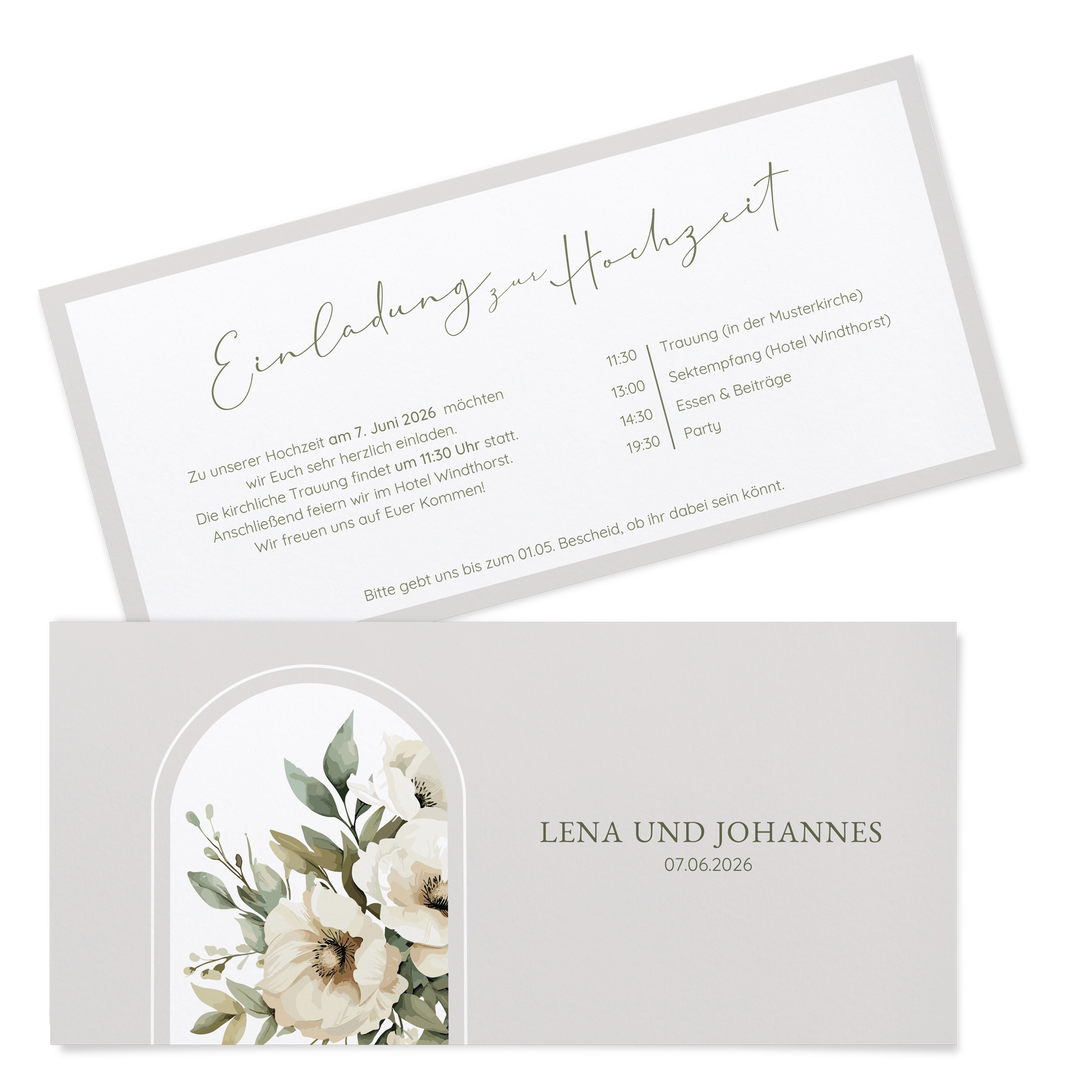 Postkarten DIN lang im Querformat 210 x 98 mm - Vintage "ivory garden"