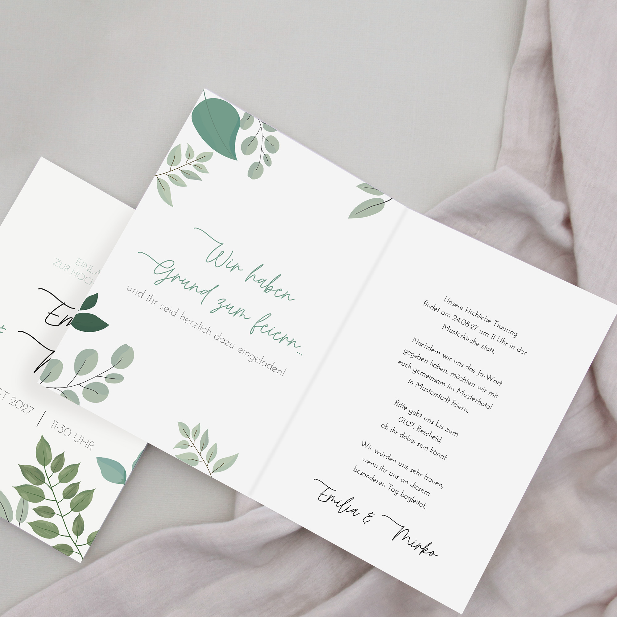 Klappkarte DIN A6 im Hochformat - Greenery "green & simple"