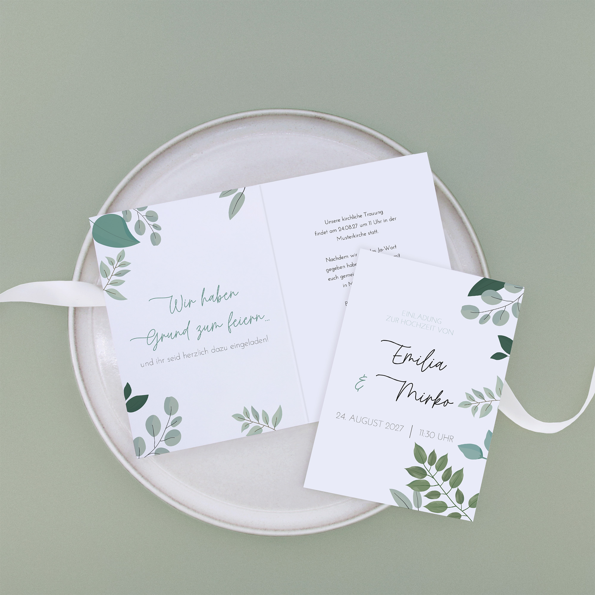 Klappkarte DIN A6 im Hochformat - Greenery "green & simple"