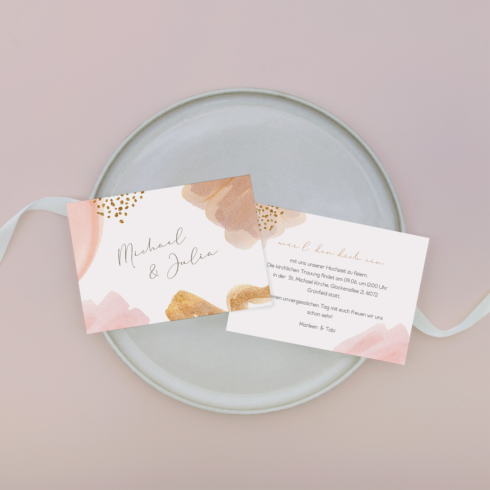 Postkarte DIN A6 im Querformat - Aquarell "Golden Blush"