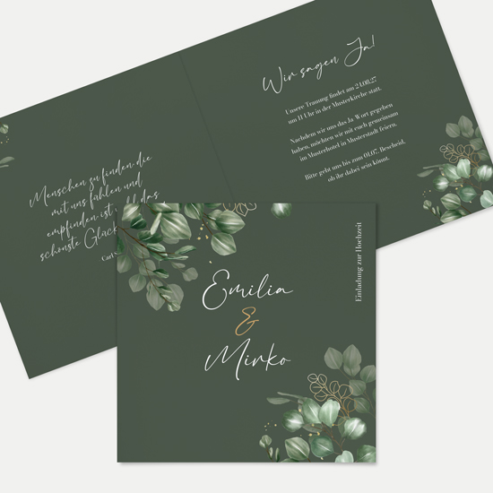 Klappkarte Quadratisch 148 x 148 mm - Greenery "eucalyptus night"