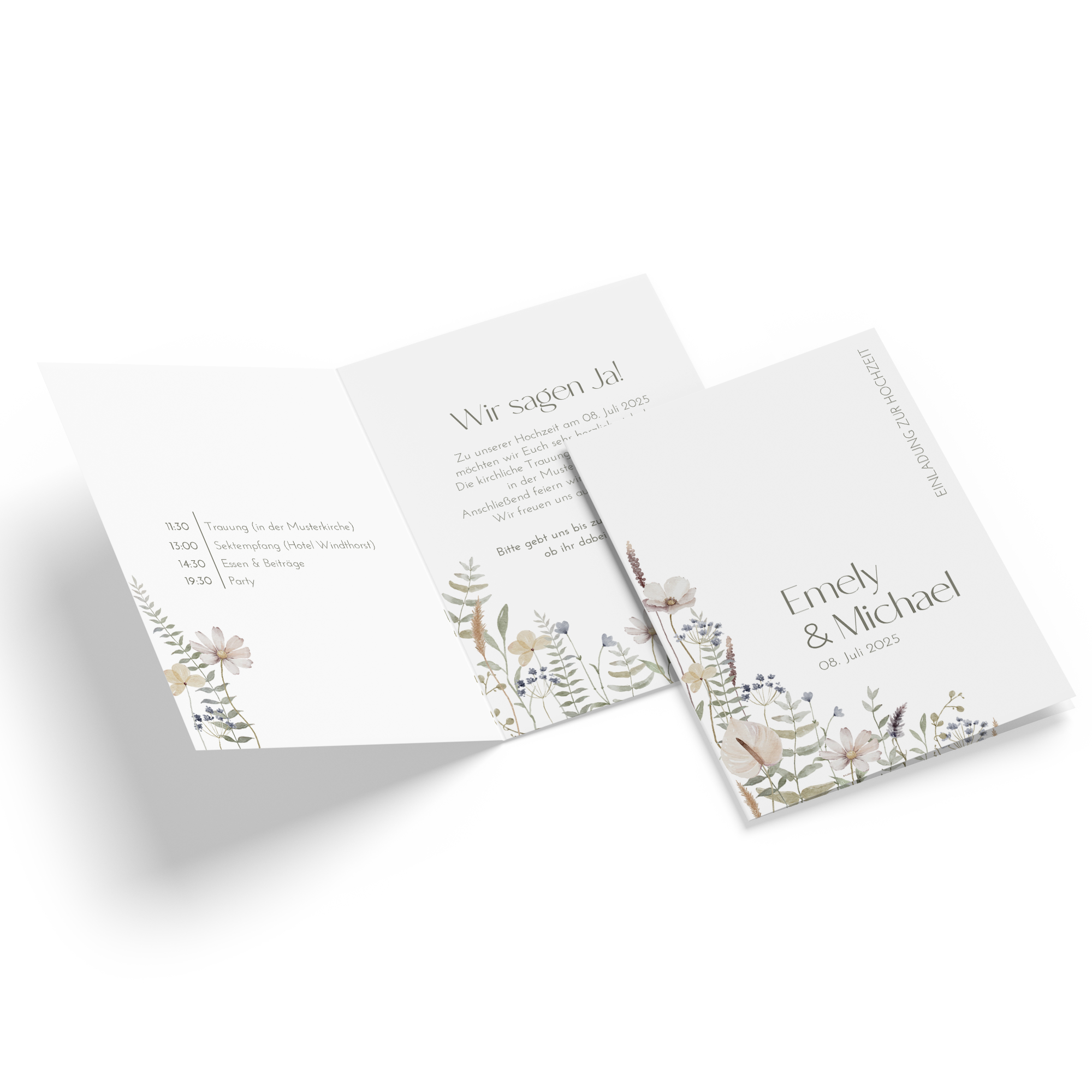 Klappkarte DIN A6 im Hochformat - Boho "pastell bloom"