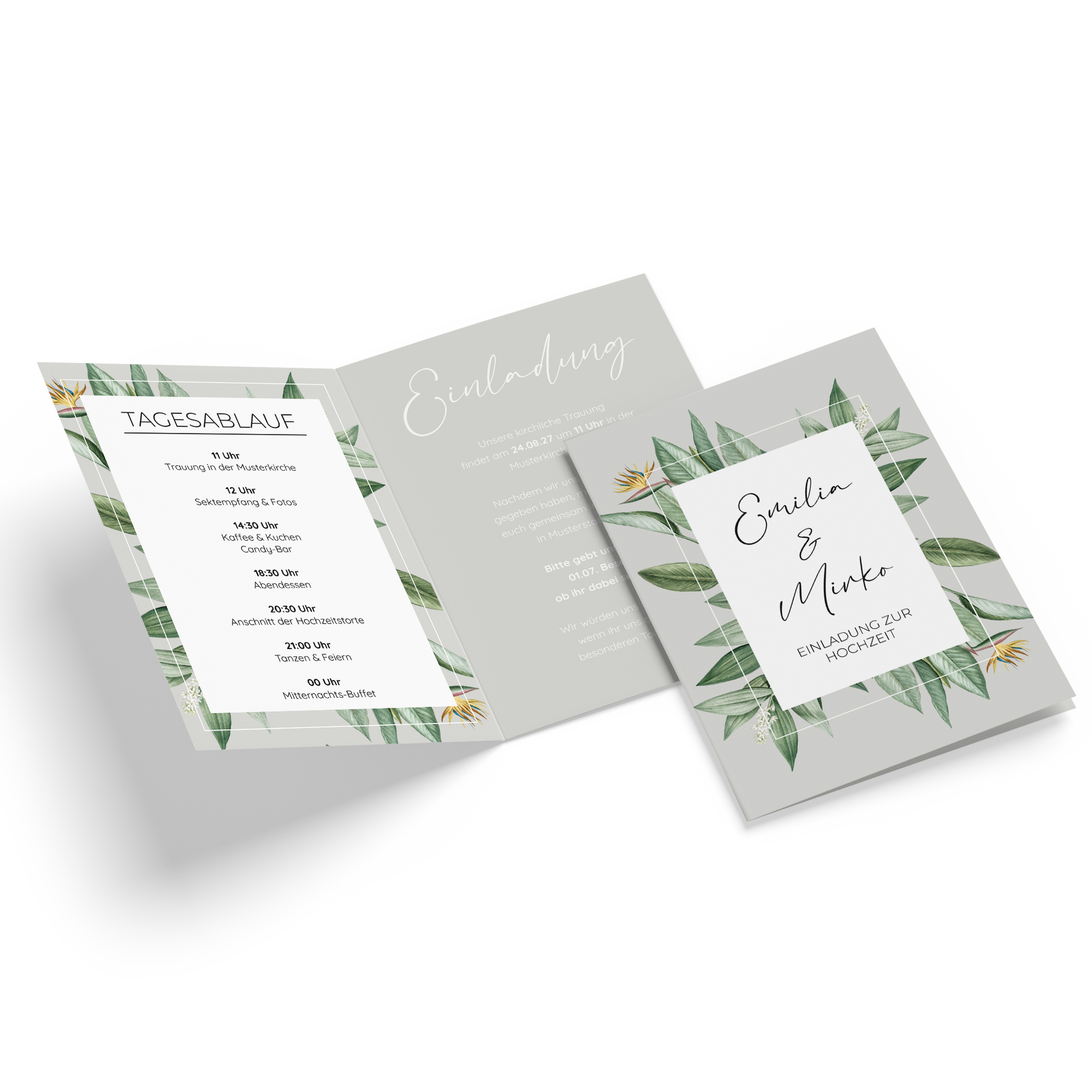 Klappkarte DIN A6 im Hochformat - Greenery "tropical frame"