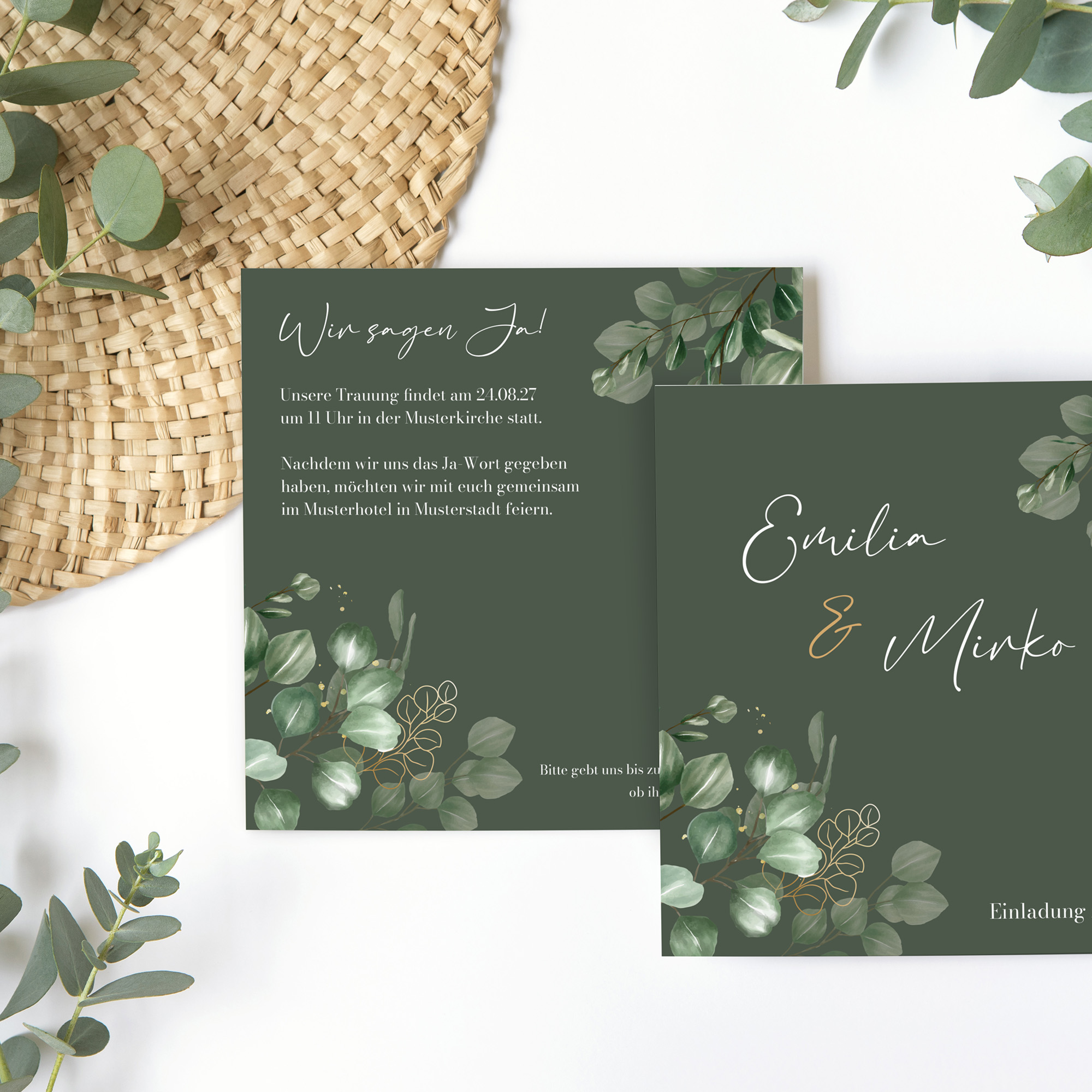 Postkarte Quadrat 148 x 148 mm - Greenery "eucalyptus night"